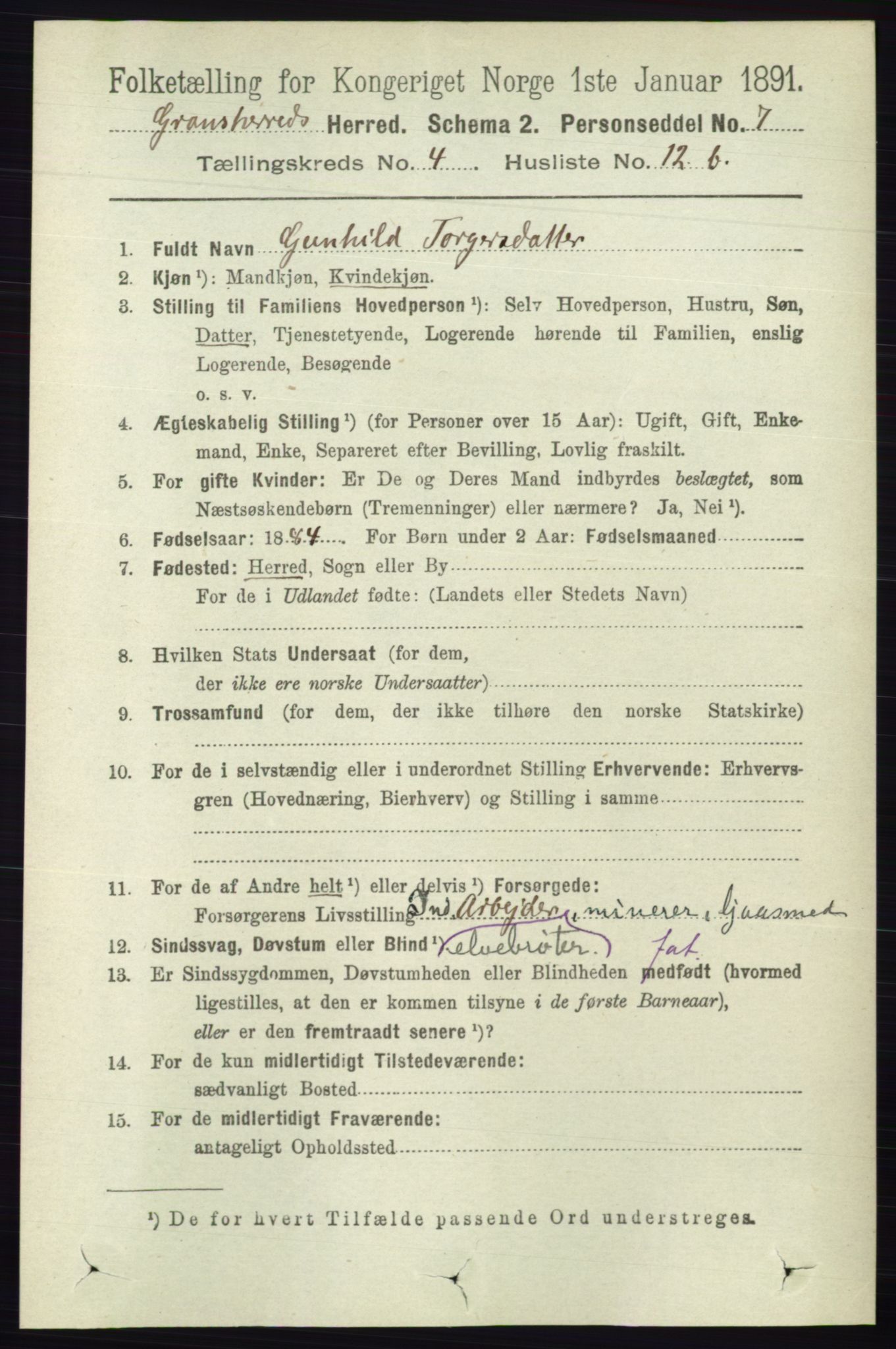 RA, 1891 census for 0824 Gransherad, 1891, p. 765