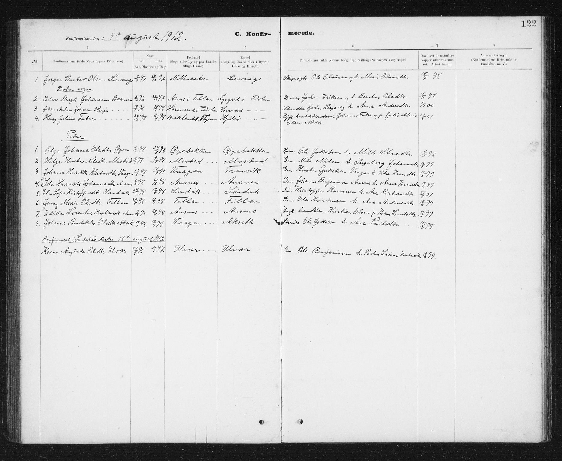 Ministerialprotokoller, klokkerbøker og fødselsregistre - Sør-Trøndelag, SAT/A-1456/637/L0563: Parish register (copy) no. 637C04, 1899-1940, p. 122
