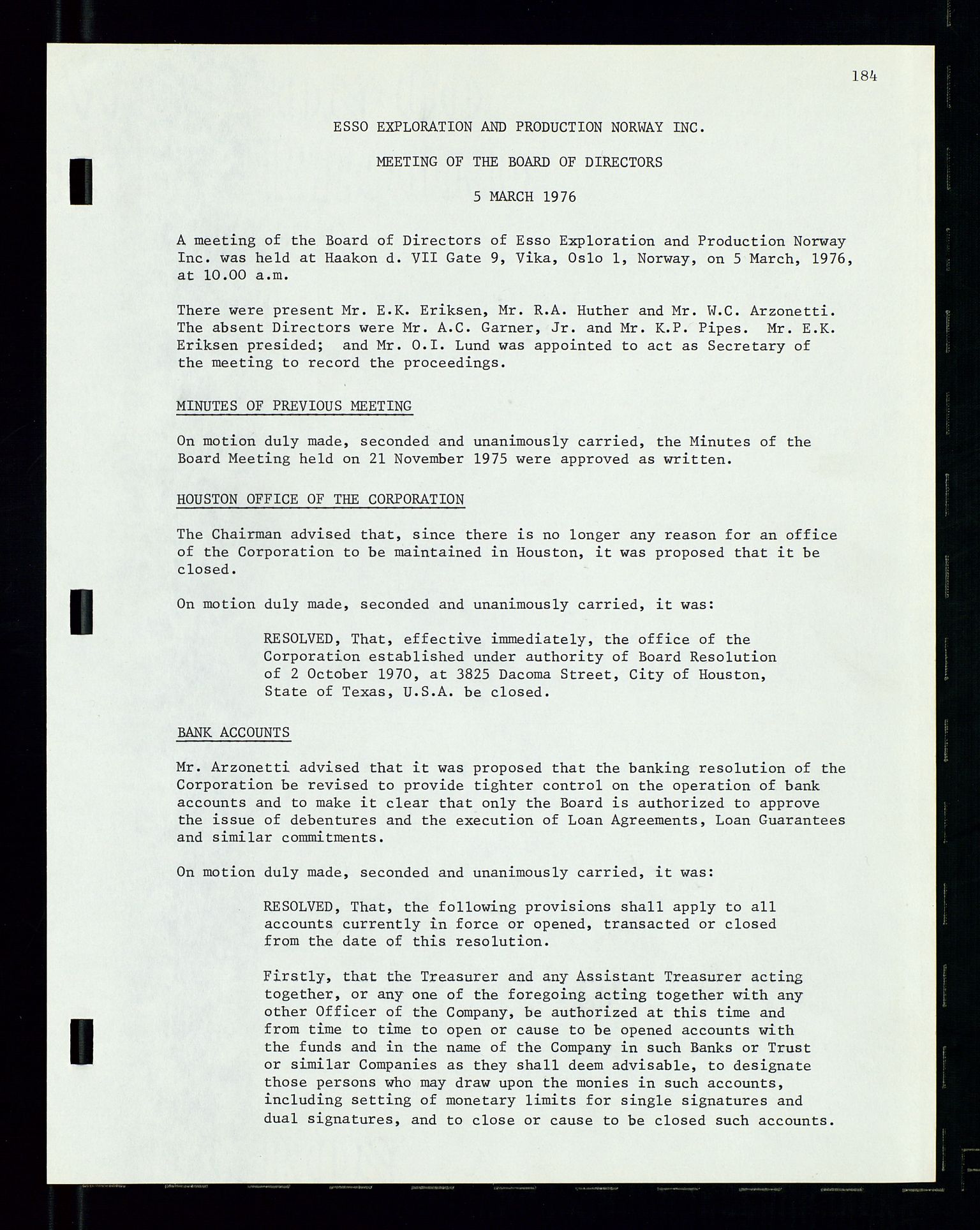 Pa 1512 - Esso Exploration and Production Norway Inc., SAST/A-101917/A/Aa/L0001/0002: Styredokumenter / Corporate records, Board meeting minutes, Agreements, Stocholder meetings, 1975-1979, p. 25