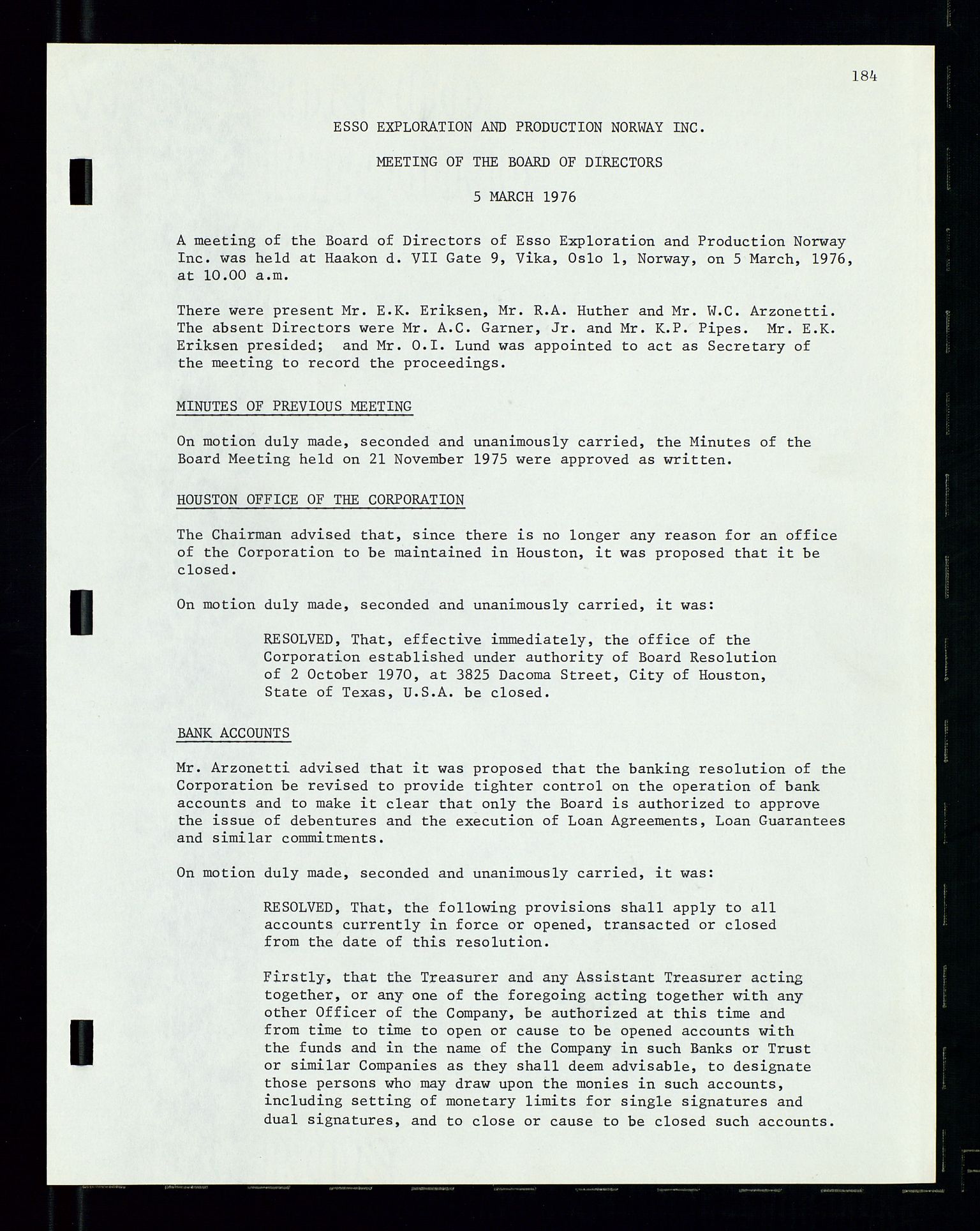 Pa 1512 - Esso Exploration and Production Norway Inc., AV/SAST-A-101917/A/Aa/L0001/0002: Styredokumenter / Corporate records, Board meeting minutes, Agreements, Stocholder meetings, 1975-1979, p. 25