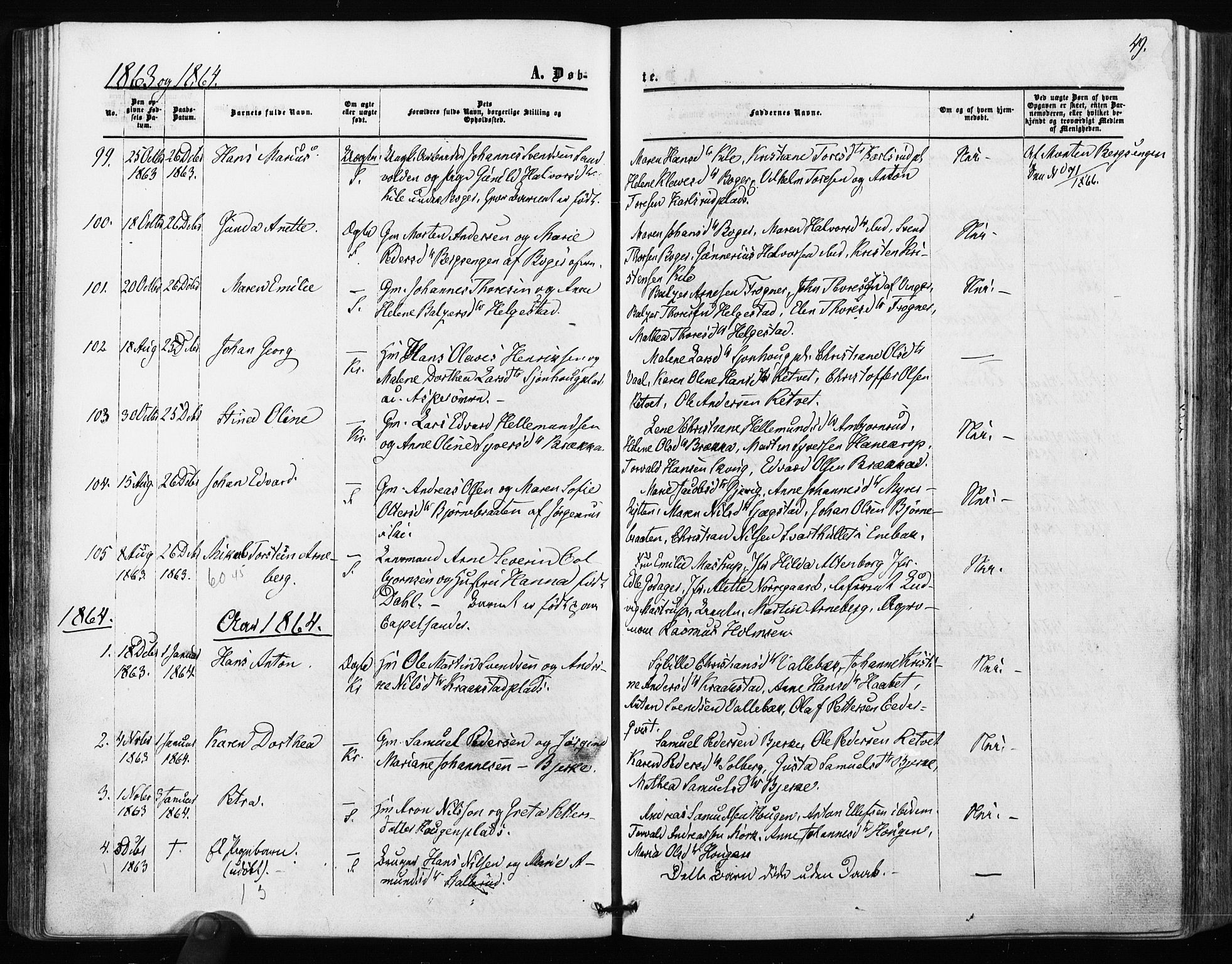 Kråkstad prestekontor Kirkebøker, SAO/A-10125a/F/Fa/L0007: Parish register (official) no. I 7, 1858-1870, p. 49