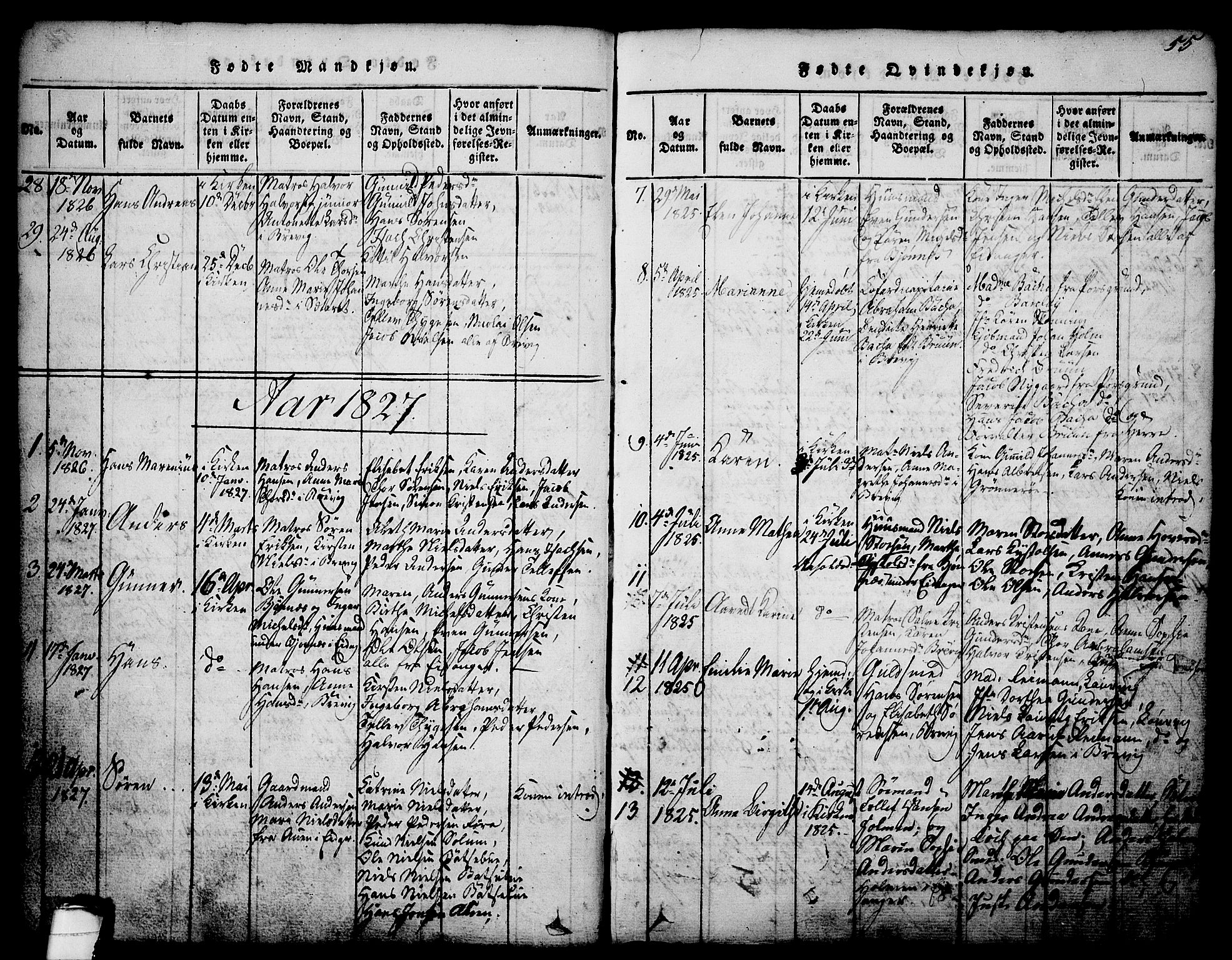 Brevik kirkebøker, SAKO/A-255/G/Ga/L0001: Parish register (copy) no. 1, 1814-1845, p. 55