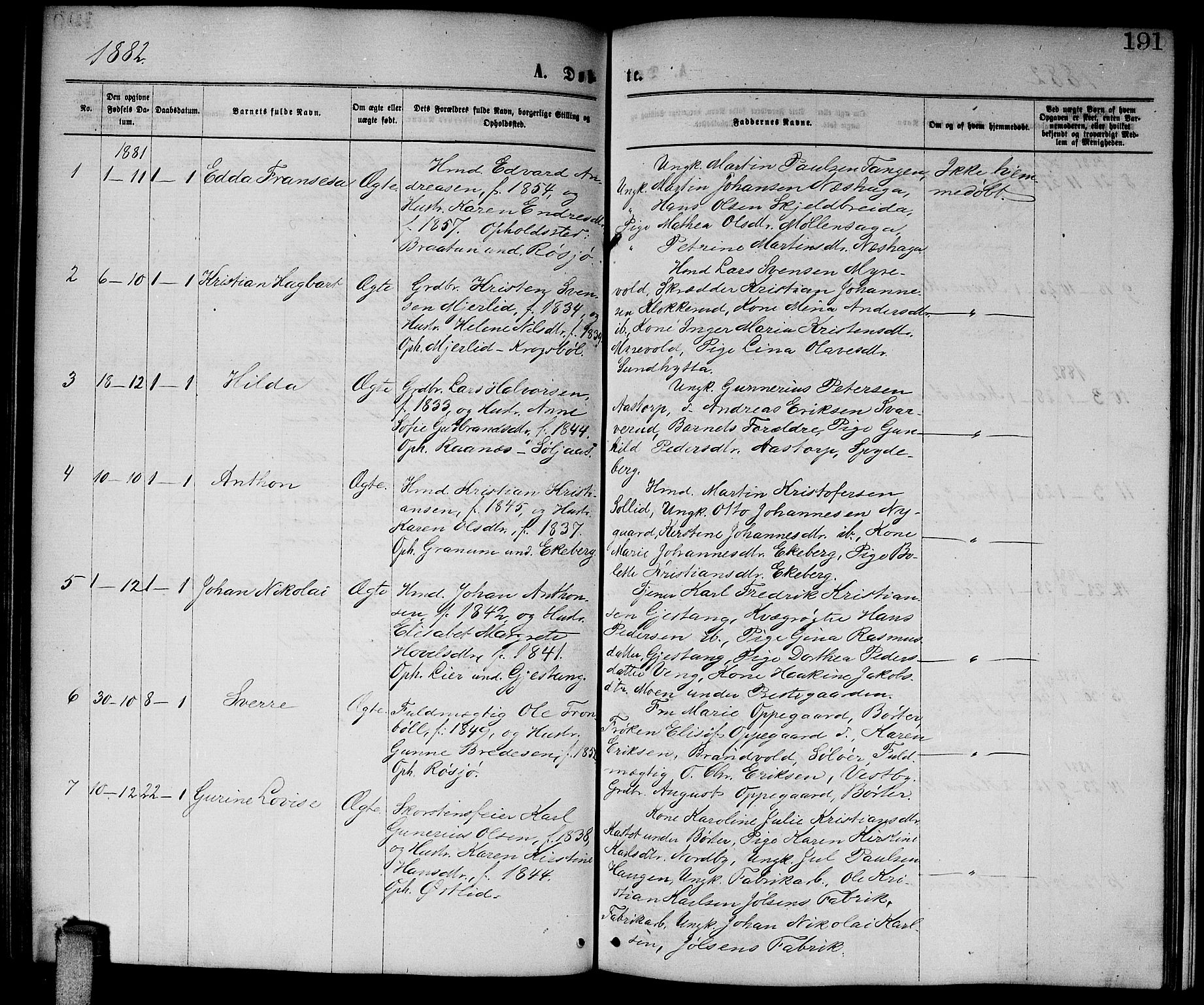 Enebakk prestekontor Kirkebøker, AV/SAO-A-10171c/G/Ga/L0005: Parish register (copy) no. I 5, 1867-1888, p. 191