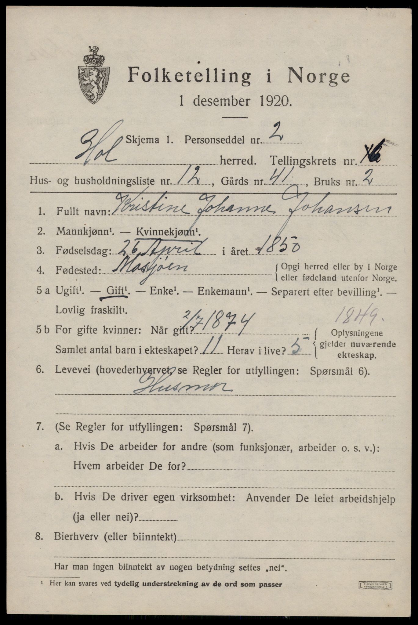 SAT, 1920 census for Hol, 1920, p. 4721