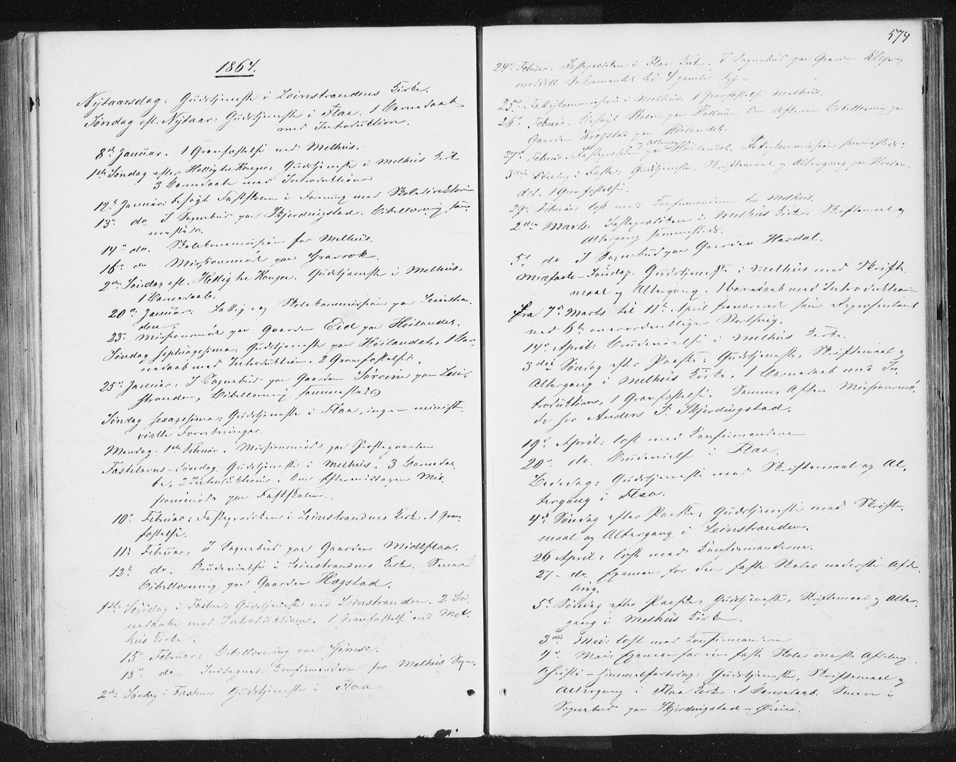 Ministerialprotokoller, klokkerbøker og fødselsregistre - Sør-Trøndelag, SAT/A-1456/691/L1077: Parish register (official) no. 691A09, 1862-1873, p. 574