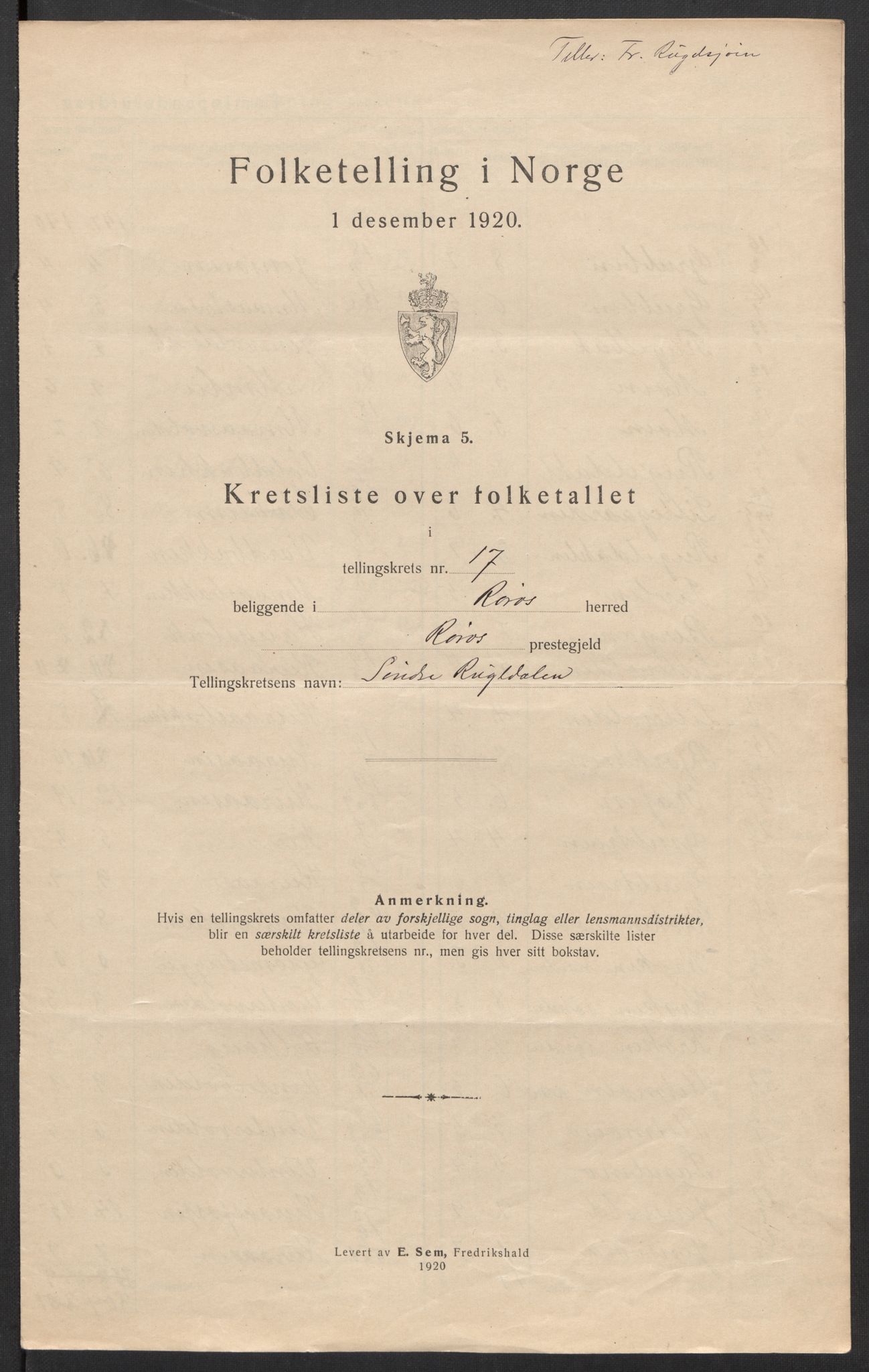 SAT, 1920 census for Røros, 1920, p. 54