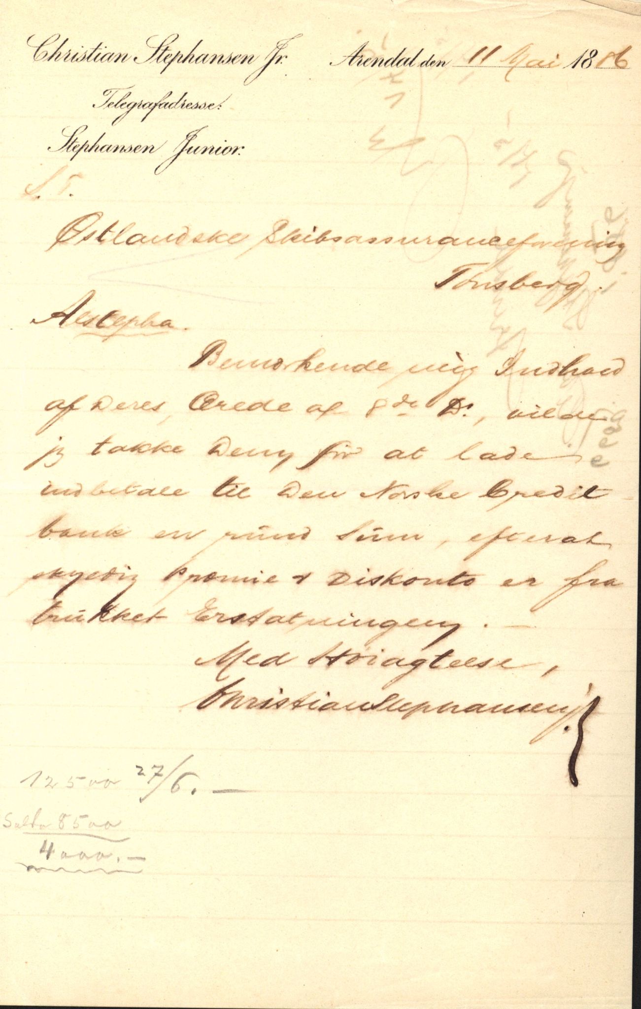 Pa 63 - Østlandske skibsassuranceforening, VEMU/A-1079/G/Ga/L0018/0001: Havaridokumenter / Freyr, Nicola, Alstepha, Aldora, Hans Gude, 1885, p. 20