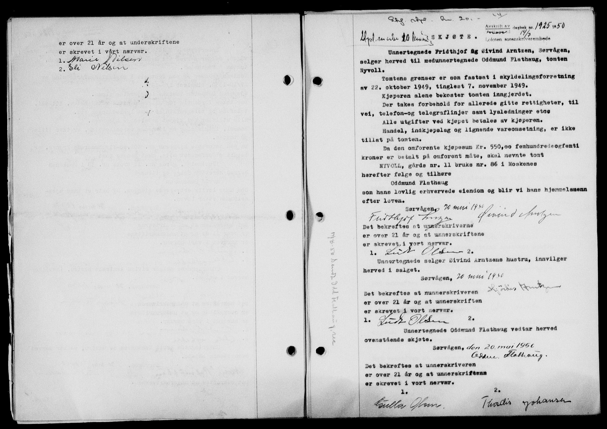 Lofoten sorenskriveri, SAT/A-0017/1/2/2C/L0024a: Mortgage book no. 24a, 1950-1950, Diary no: : 1925/1950