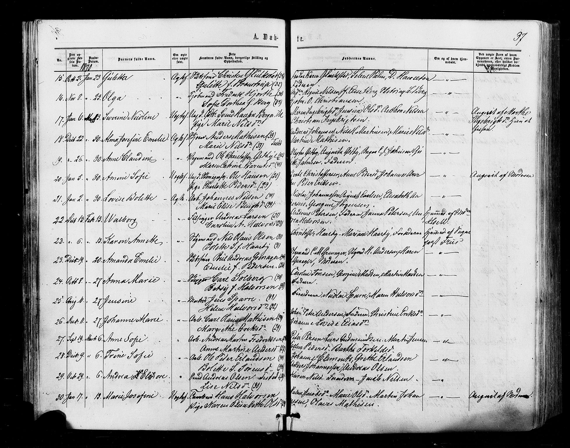 Halden prestekontor Kirkebøker, AV/SAO-A-10909/F/Fa/L0009: Parish register (official) no. I 9, 1866-1877, p. 37