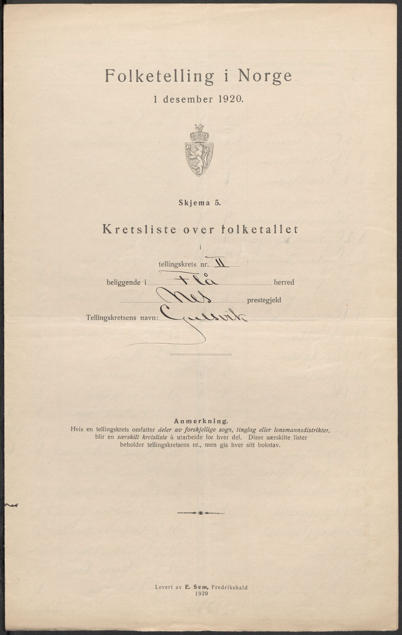 SAKO, 1920 census for Flå, 1920, p. 13
