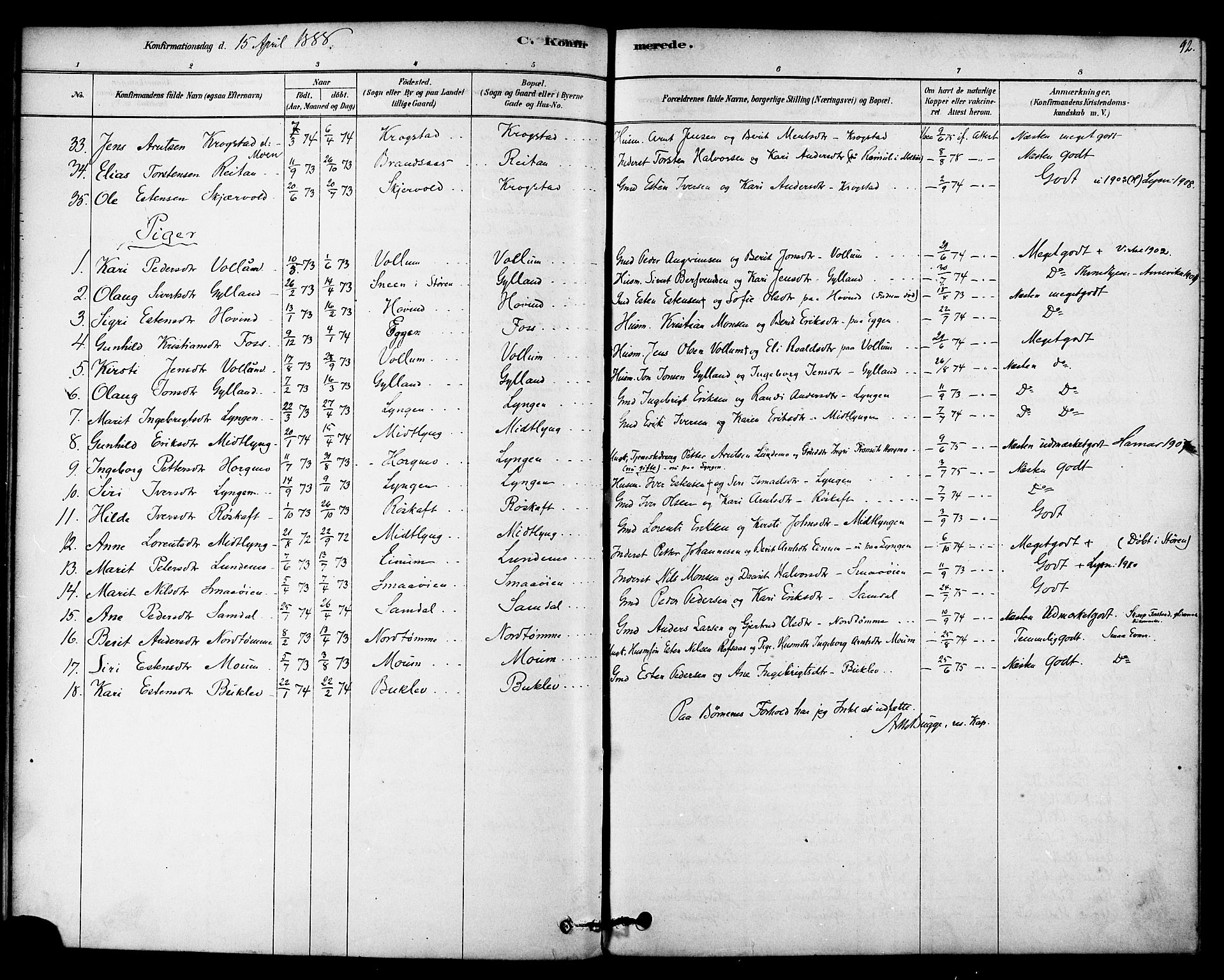 Ministerialprotokoller, klokkerbøker og fødselsregistre - Sør-Trøndelag, SAT/A-1456/692/L1105: Parish register (official) no. 692A05, 1878-1890, p. 92