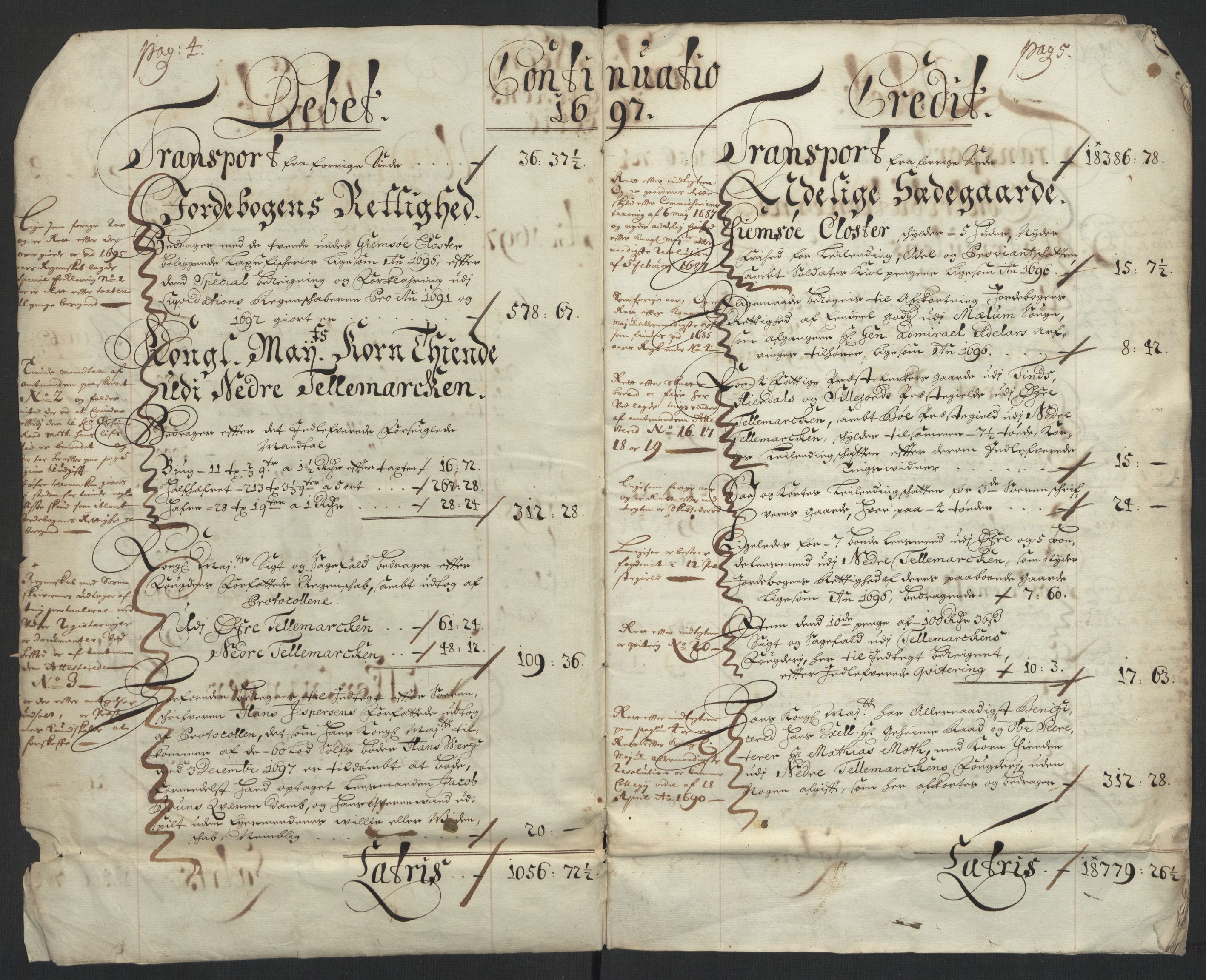 Rentekammeret inntil 1814, Reviderte regnskaper, Fogderegnskap, RA/EA-4092/R36/L2096: Fogderegnskap Øvre og Nedre Telemark og Bamble, 1697, p. 6