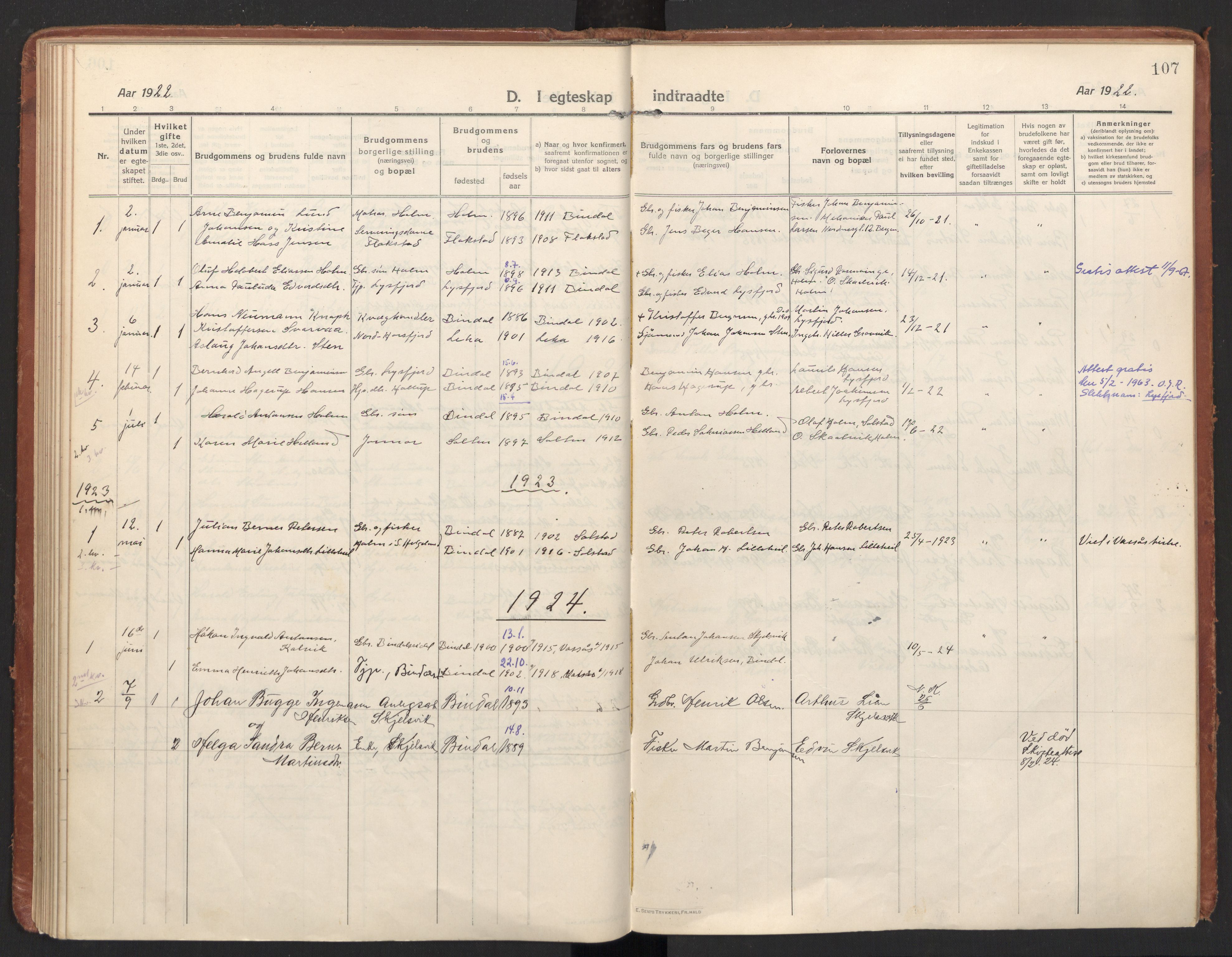 Ministerialprotokoller, klokkerbøker og fødselsregistre - Nordland, AV/SAT-A-1459/811/L0168: Parish register (official) no. 811A05, 1914-1932, p. 107