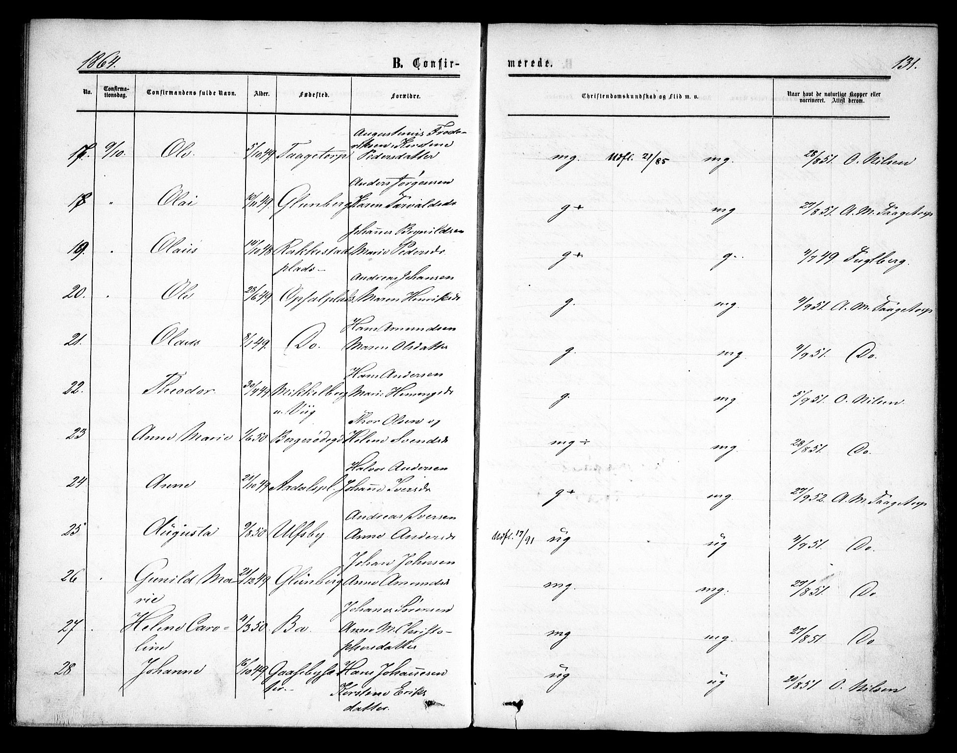 Rødenes prestekontor Kirkebøker, AV/SAO-A-2005/F/Fa/L0007: Parish register (official) no. I 7, 1860-1869, p. 131