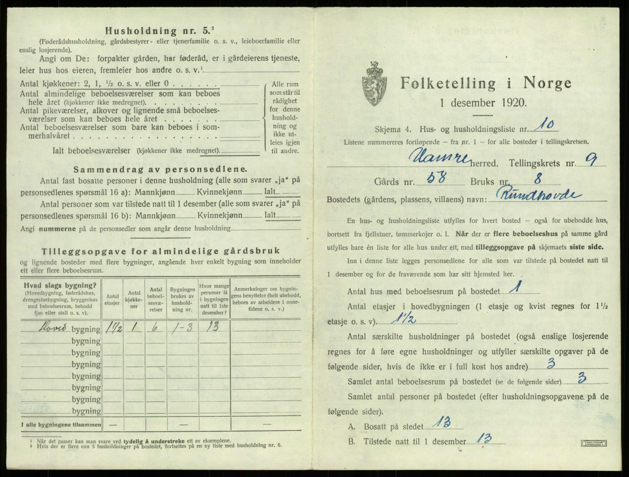 SAB, 1920 census for Hamre, 1920, p. 730