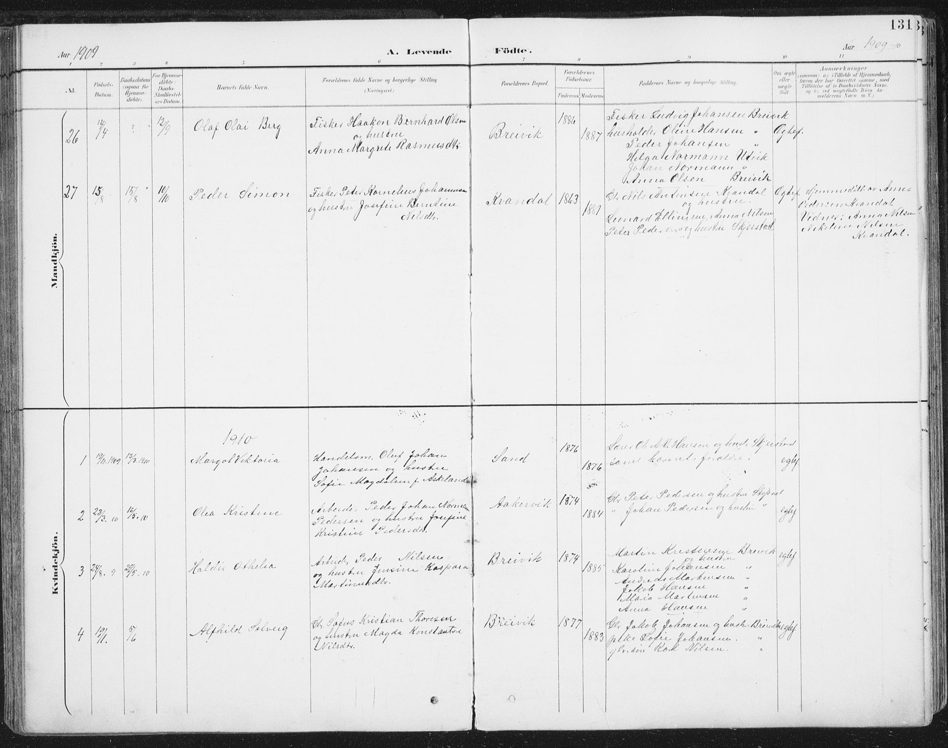 Ministerialprotokoller, klokkerbøker og fødselsregistre - Nordland, AV/SAT-A-1459/852/L0741: Parish register (official) no. 852A11, 1894-1917, p. 131