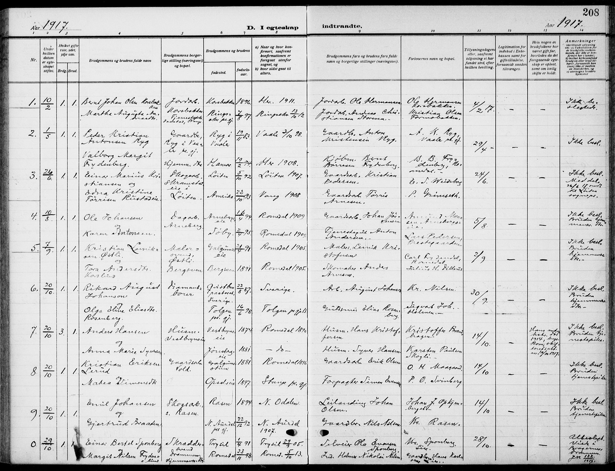 Romedal prestekontor, AV/SAH-PREST-004/K/L0012: Parish register (official) no. 12, 1913-1935, p. 208