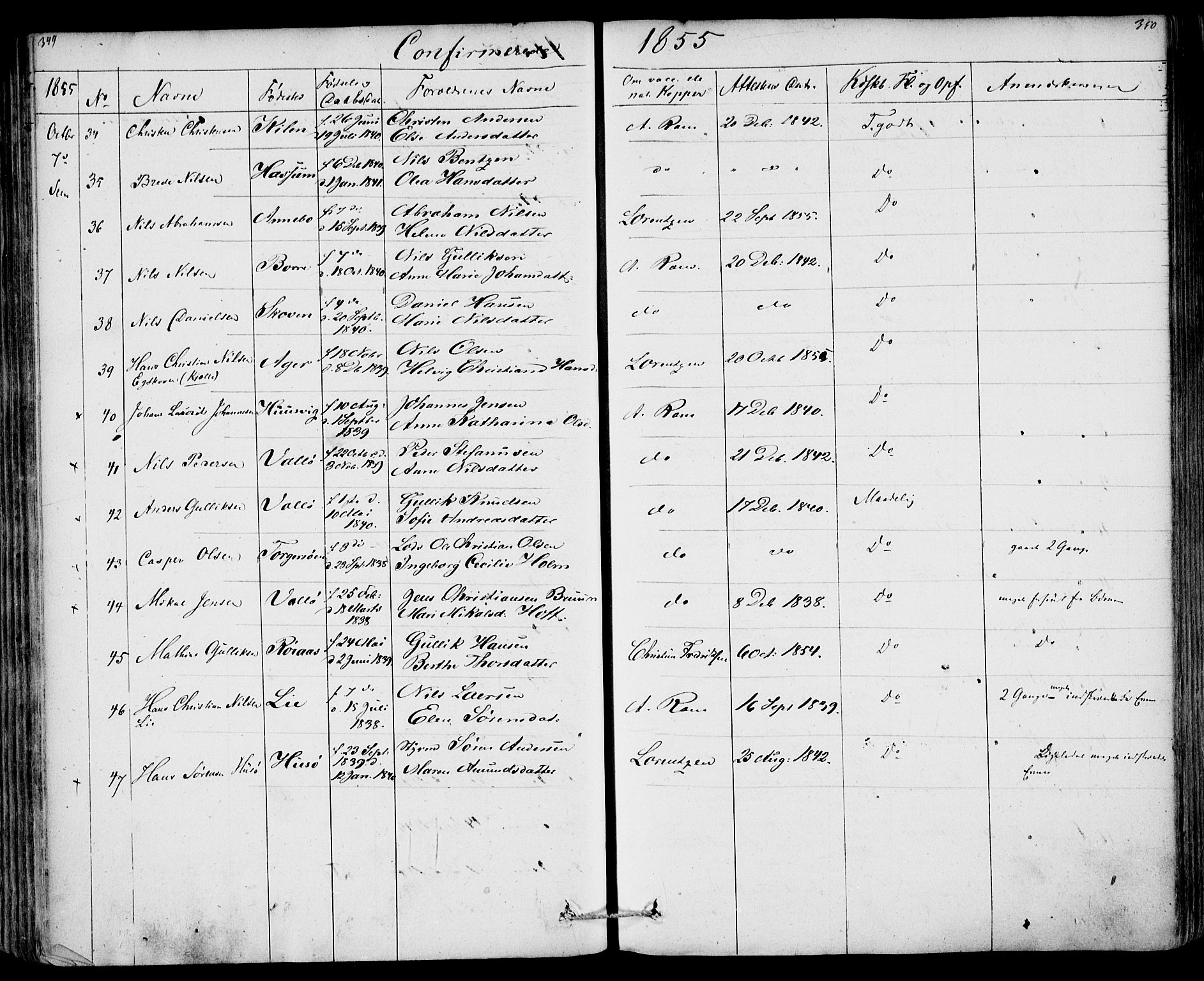 Sem kirkebøker, AV/SAKO-A-5/F/Fa/L0006: Parish register (official) no. I 6, 1843-1855, p. 349-350