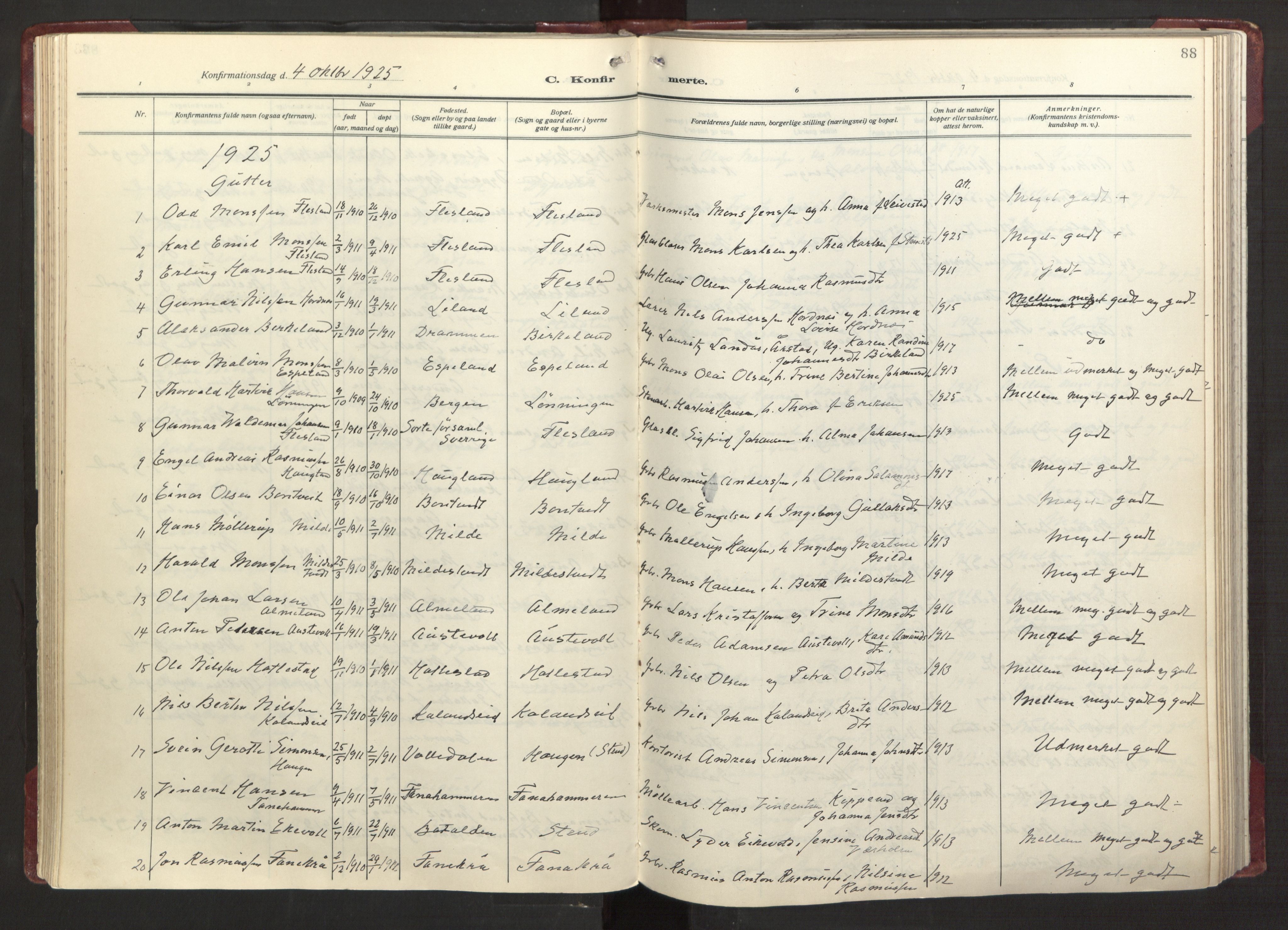 Fana Sokneprestembete, AV/SAB-A-75101/H/Haa/Haab/L0006: Parish register (official) no. B 6, 1923-1967, p. 88