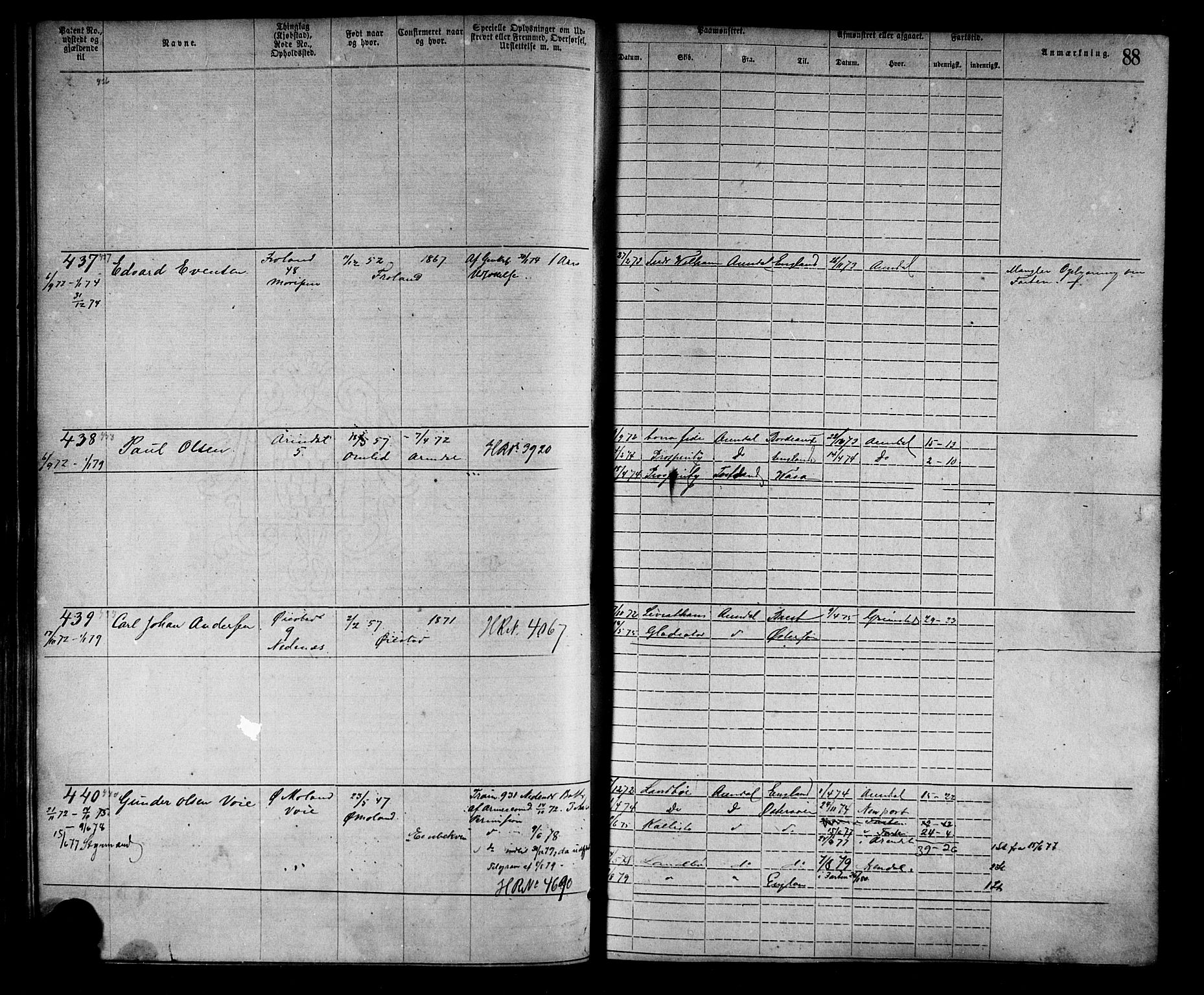 Arendal mønstringskrets, SAK/2031-0012/F/Fa/L0002: Annotasjonsrulle nr 1-1910 med register, S-2, 1868-1880, p. 116