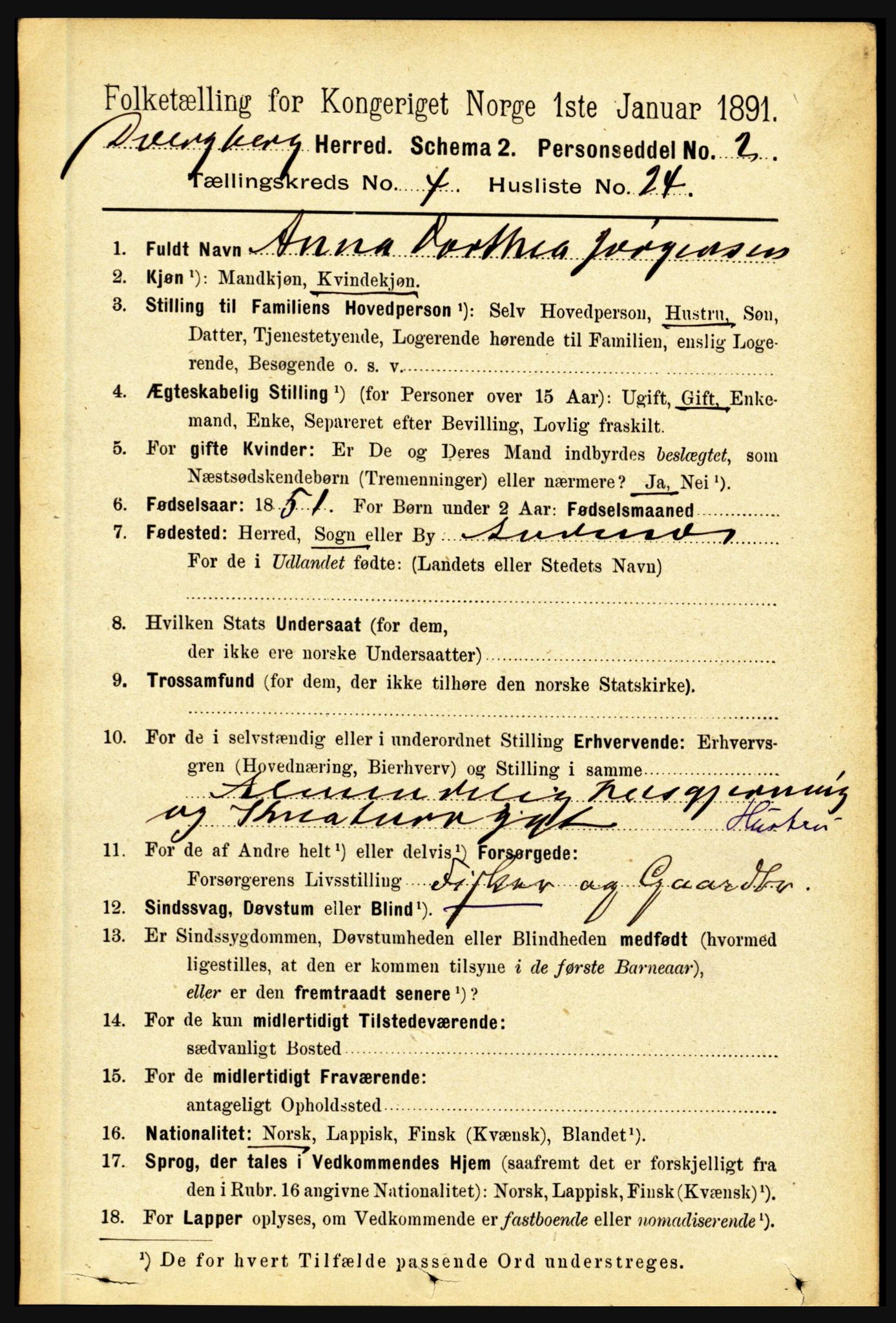 RA, 1891 census for 1872 Dverberg, 1891, p. 1436