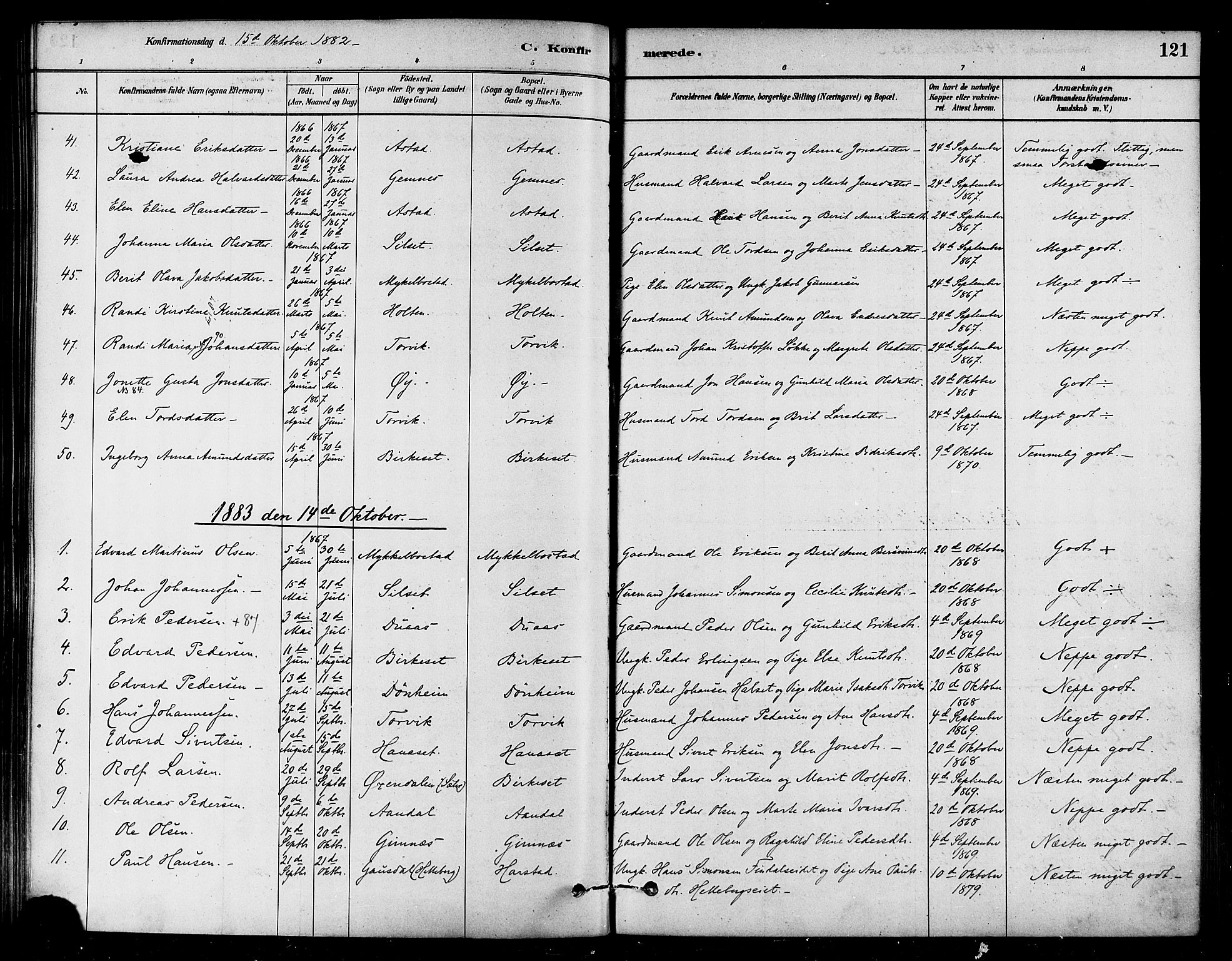 Ministerialprotokoller, klokkerbøker og fødselsregistre - Møre og Romsdal, SAT/A-1454/584/L0967: Parish register (official) no. 584A07, 1879-1894, p. 121