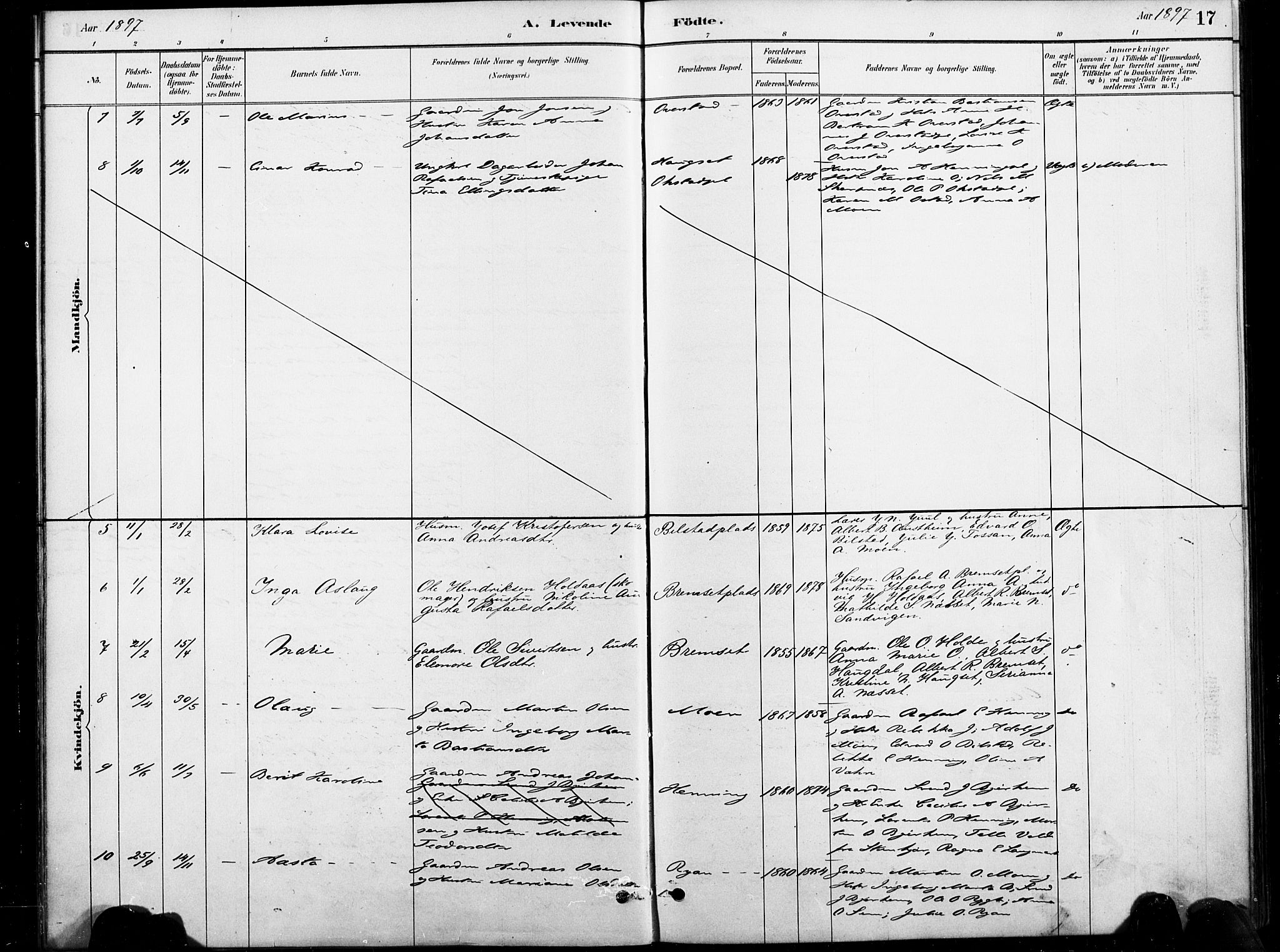 Ministerialprotokoller, klokkerbøker og fødselsregistre - Nord-Trøndelag, SAT/A-1458/738/L0364: Parish register (official) no. 738A01, 1884-1902, p. 17