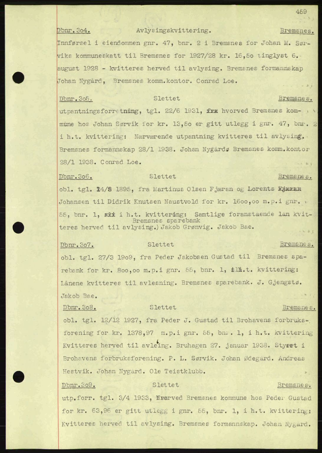 Nordmøre sorenskriveri, AV/SAT-A-4132/1/2/2Ca: Mortgage book no. C80, 1936-1939, Diary no: : 304/1938