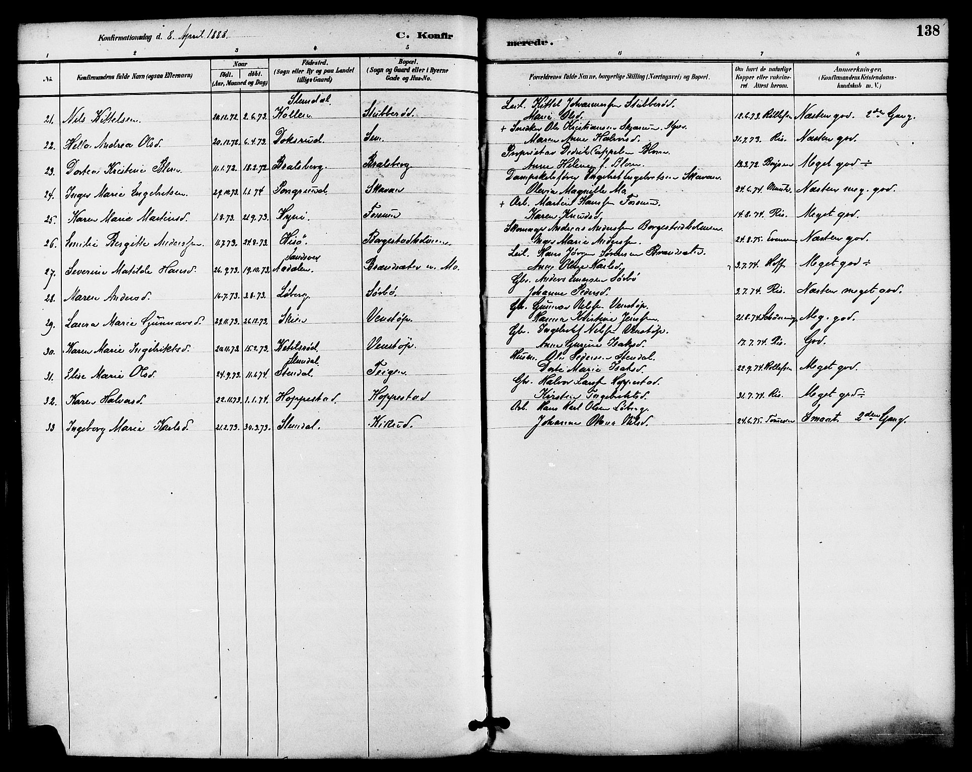 Gjerpen kirkebøker, SAKO/A-265/F/Fa/L0010: Parish register (official) no. I 10, 1886-1895, p. 138
