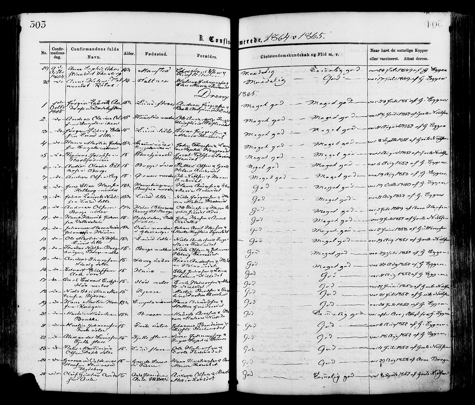 Onsøy prestekontor Kirkebøker, SAO/A-10914/F/Fa/L0004: Parish register (official) no. I 4, 1861-1877, p. 303