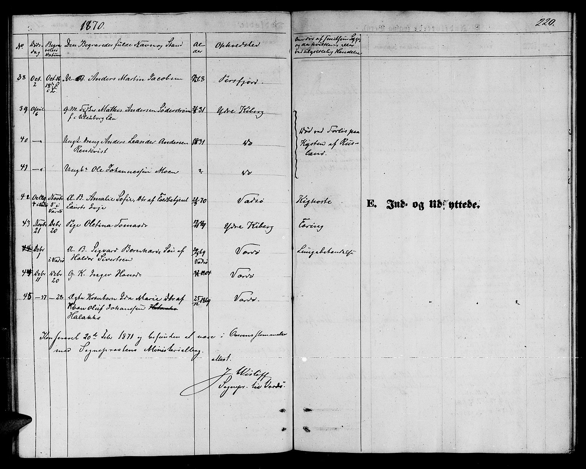Vardø sokneprestkontor, SATØ/S-1332/H/Hb/L0002klokker: Parish register (copy) no. 2, 1861-1870, p. 220