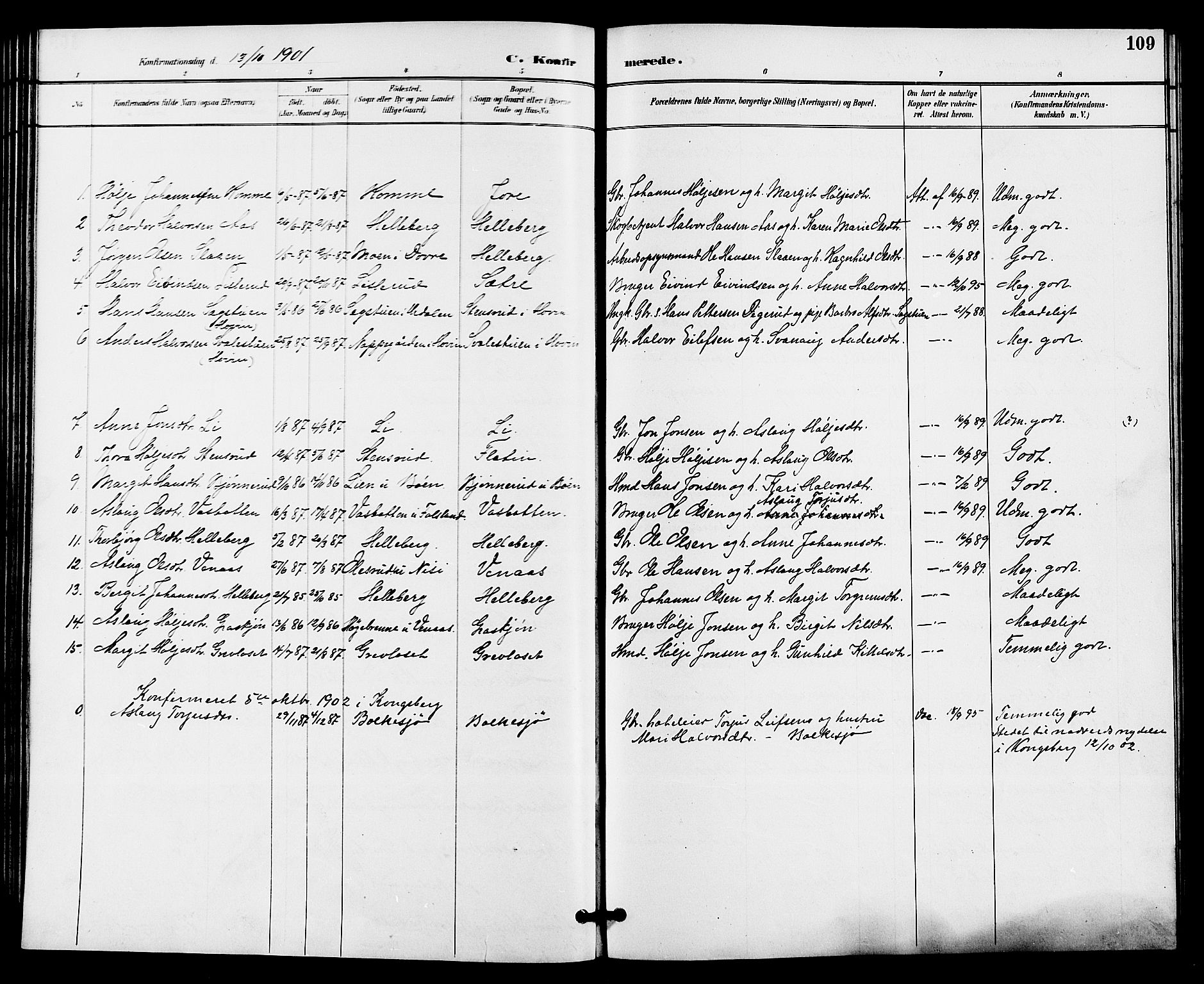 Gransherad kirkebøker, SAKO/A-267/G/Ga/L0003: Parish register (copy) no. I 3, 1887-1915, p. 109