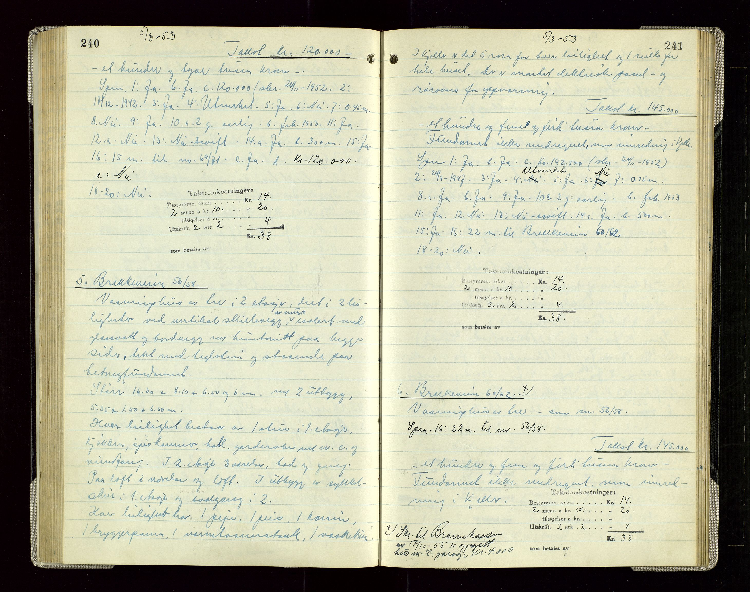 Sauda lensmannskontor, AV/SAST-A-100177/Goa/L0005: "Branntakstprotokoll for Sauda lensmannsdistrikt", 1946-1955, p. 240-241