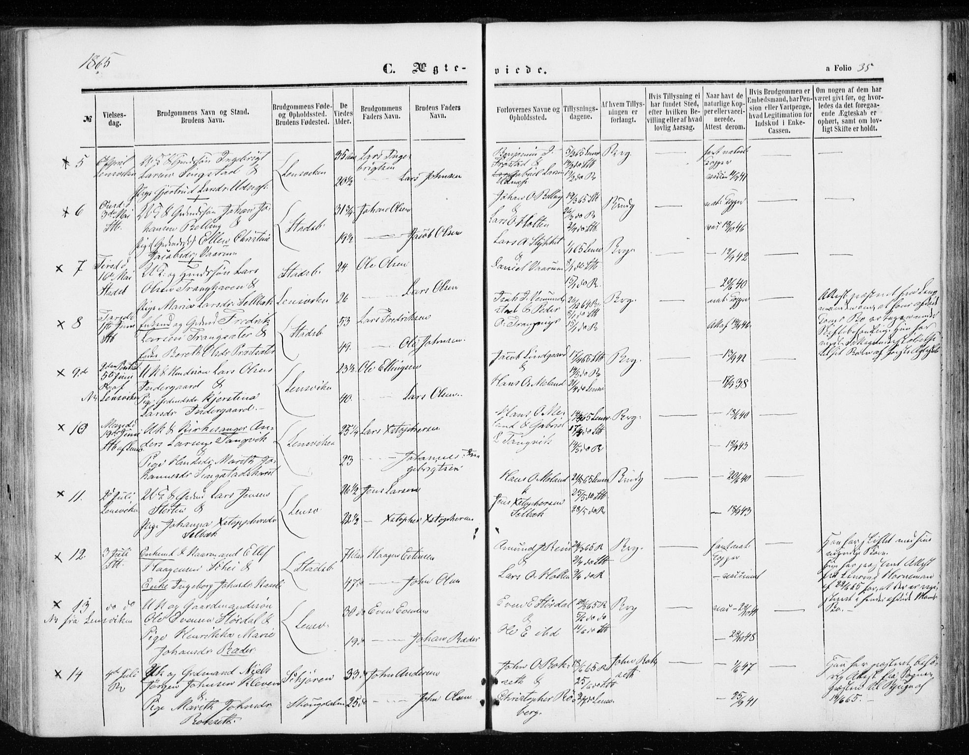 Ministerialprotokoller, klokkerbøker og fødselsregistre - Sør-Trøndelag, SAT/A-1456/646/L0612: Parish register (official) no. 646A10, 1858-1869, p. 35