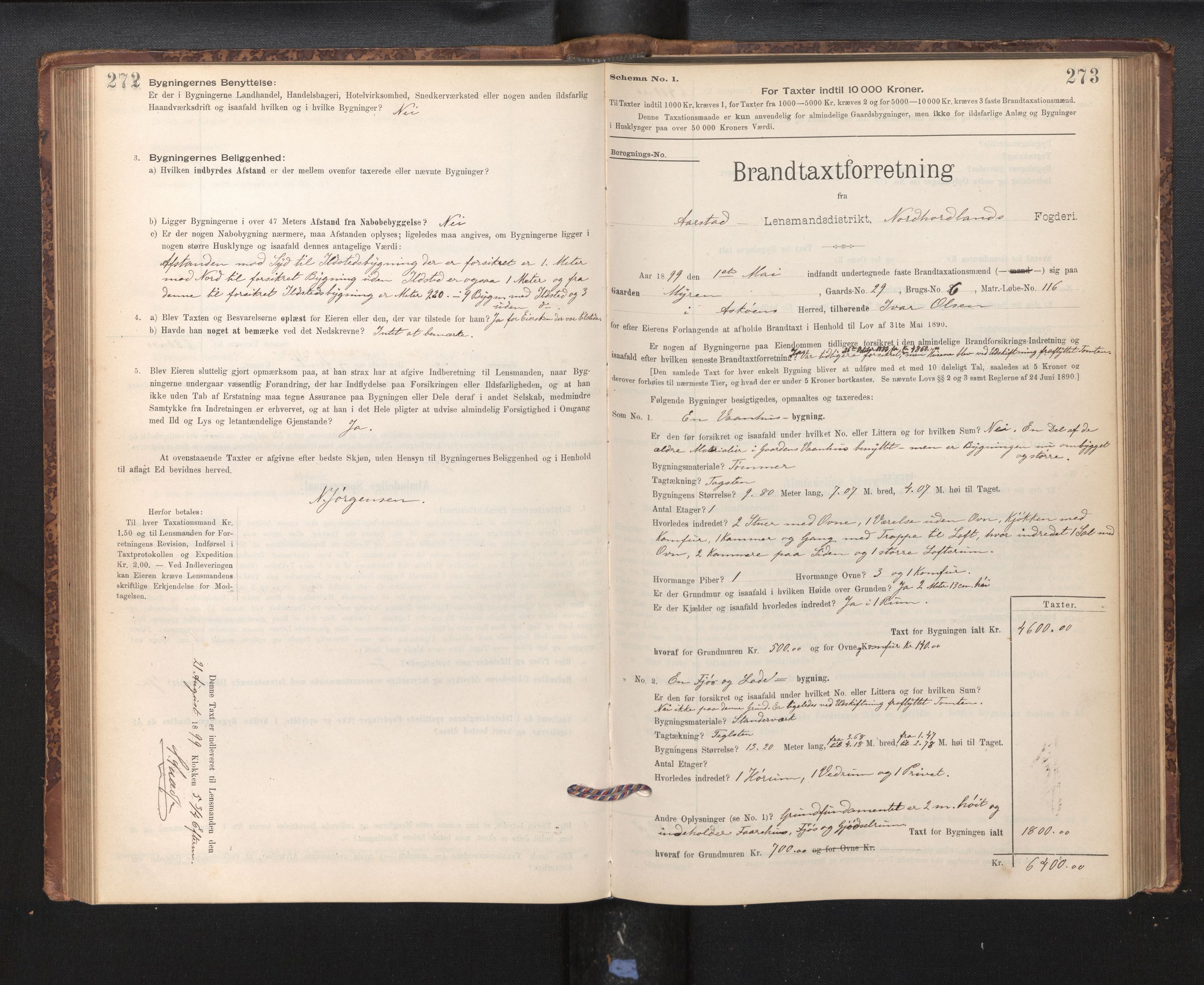 Lensmannen i Årstad, AV/SAB-A-36201/0012/L0011: Branntakstprotokoll,skjematakst, 1895-1901, p. 272-273