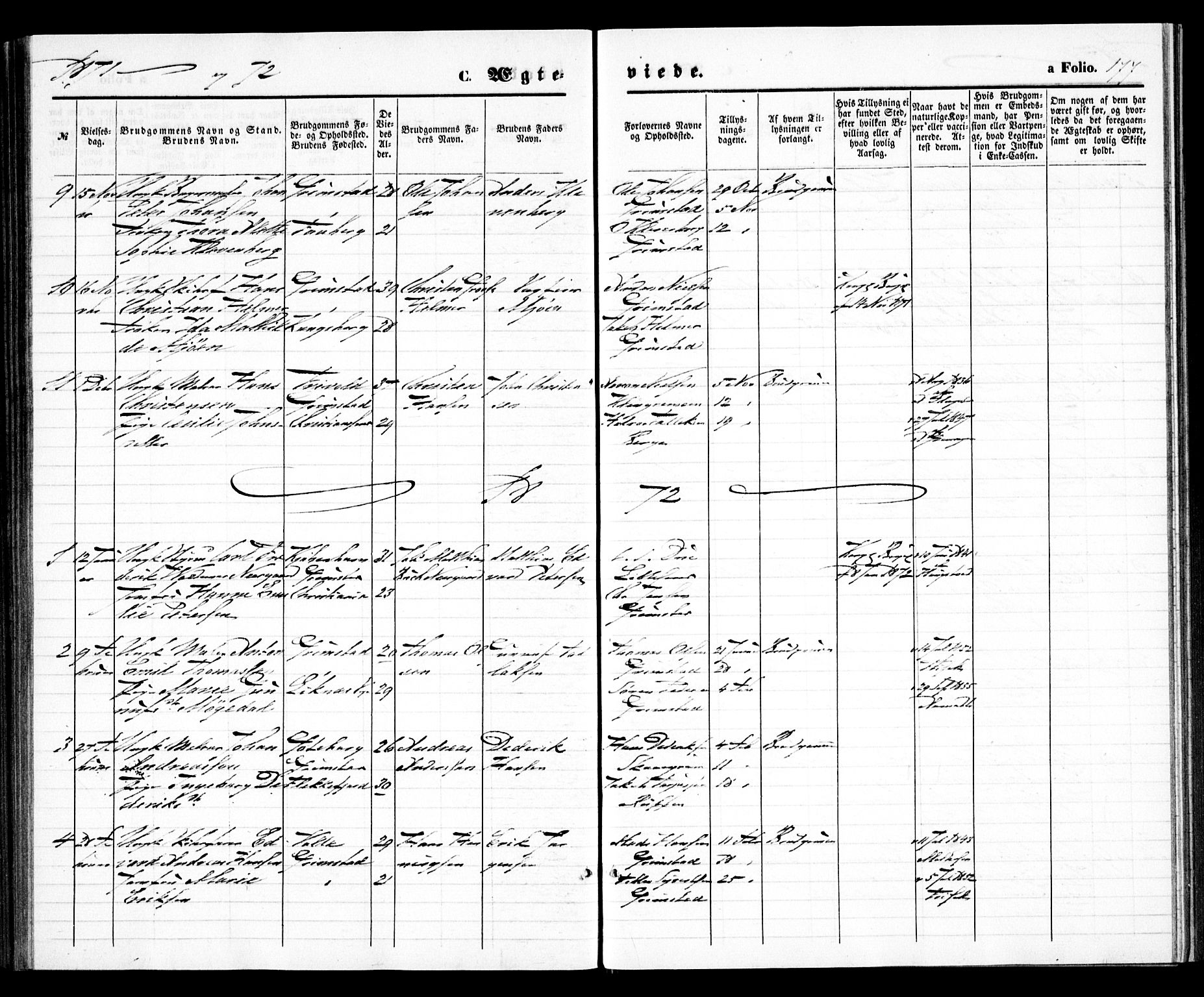 Grimstad sokneprestkontor, SAK/1111-0017/F/Fa/L0002: Parish register (official) no. A 1, 1869-1881, p. 177