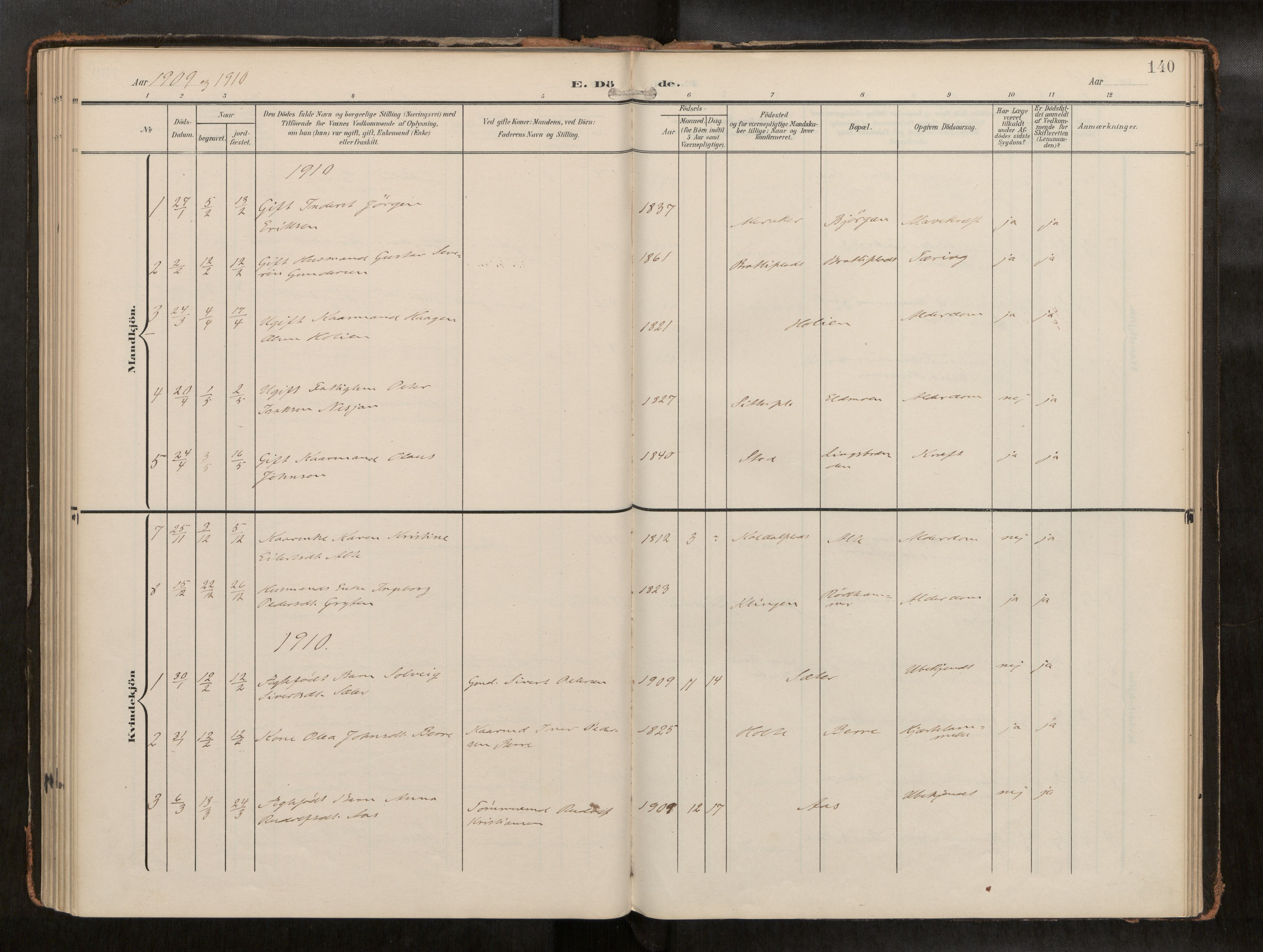 Ministerialprotokoller, klokkerbøker og fødselsregistre - Nord-Trøndelag, AV/SAT-A-1458/742/L0409a: Parish register (official) no. 742A03, 1906-1924, p. 140