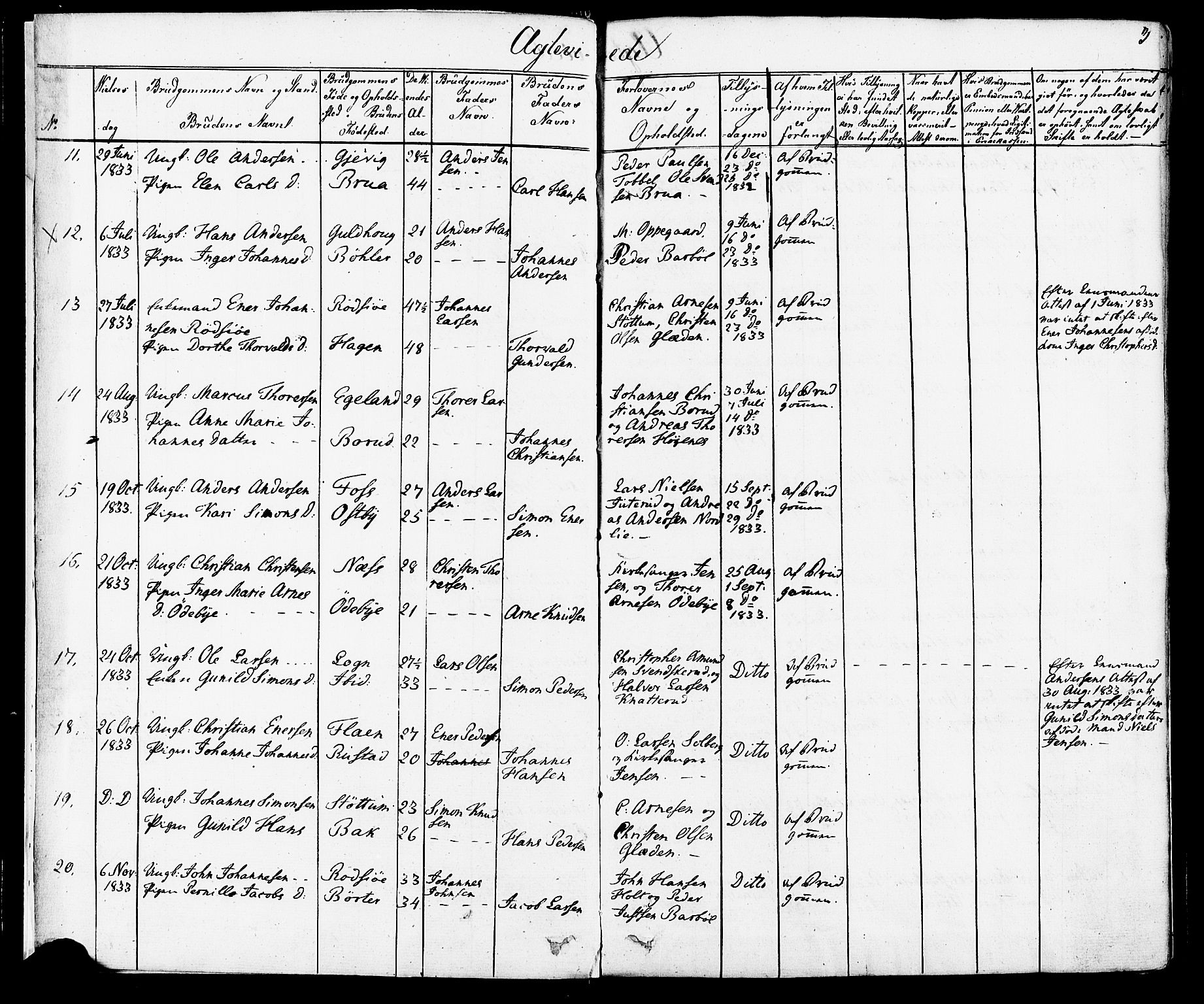 Enebakk prestekontor Kirkebøker, AV/SAO-A-10171c/F/Fa/L0012: Parish register (official) no. I 12, 1832-1882, p. 3