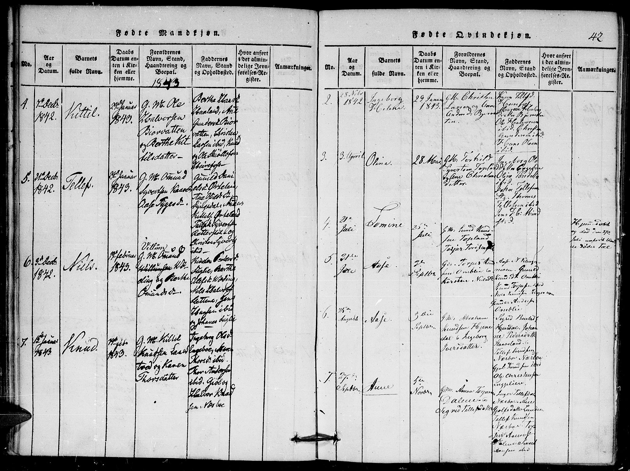 Herefoss sokneprestkontor, AV/SAK-1111-0019/F/Fa/Faa/L0001: Parish register (official) no. A 1, 1816-1860, p. 42