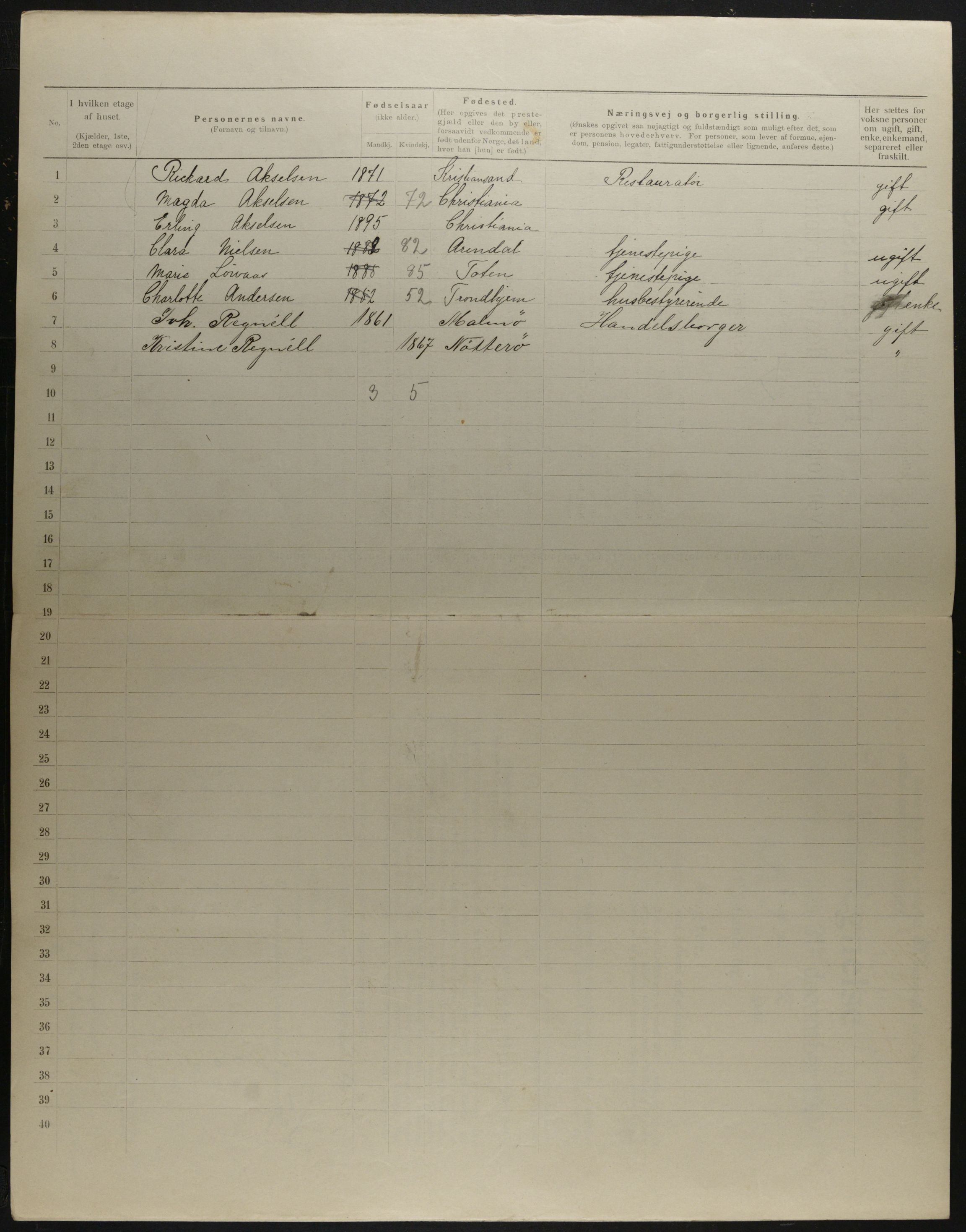 OBA, Municipal Census 1901 for Kristiania, 1901, p. 15952