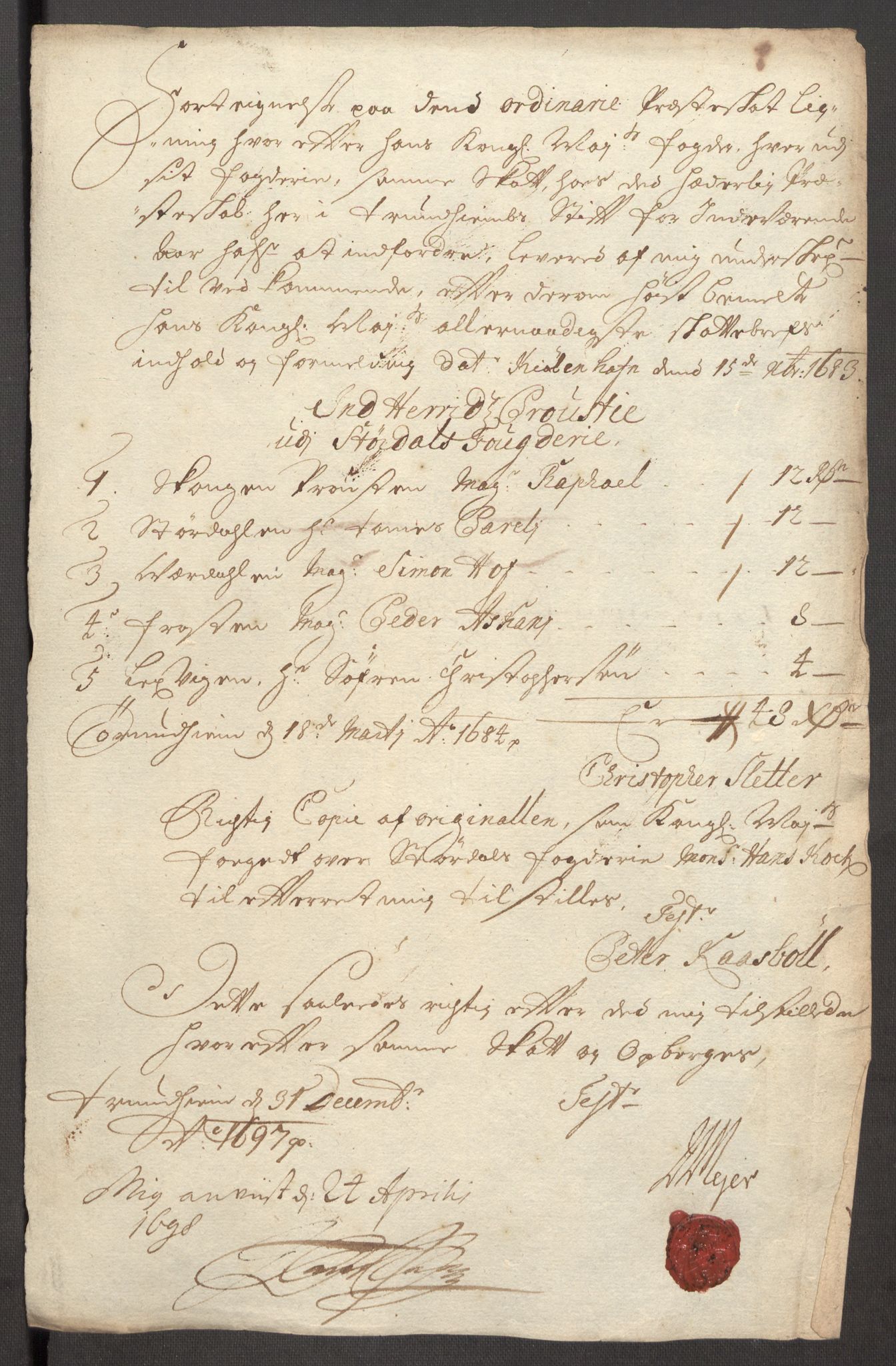 Rentekammeret inntil 1814, Reviderte regnskaper, Fogderegnskap, AV/RA-EA-4092/R62/L4189: Fogderegnskap Stjørdal og Verdal, 1697, p. 133