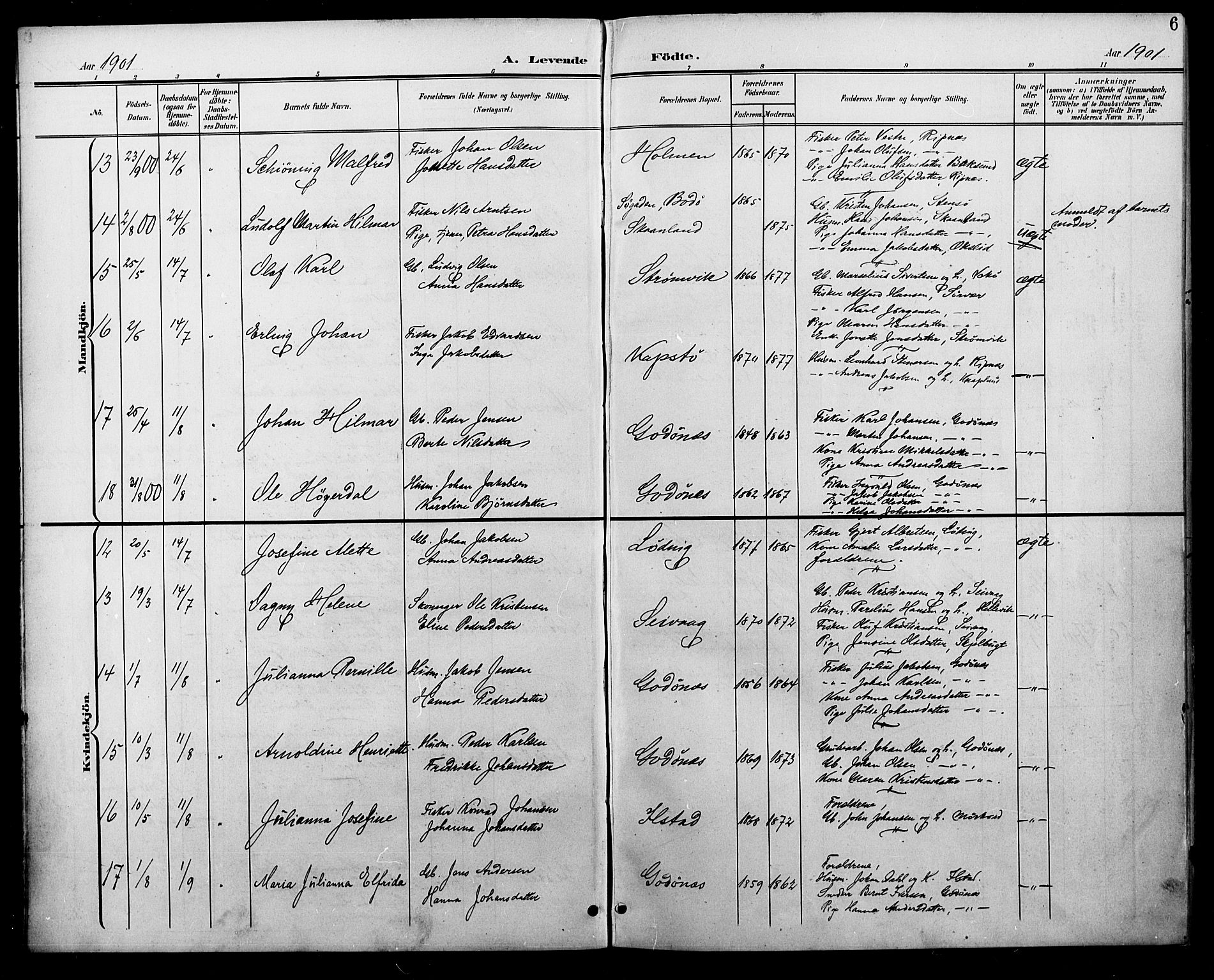 Ministerialprotokoller, klokkerbøker og fødselsregistre - Nordland, AV/SAT-A-1459/804/L0088: Parish register (copy) no. 804C01, 1901-1917, p. 6