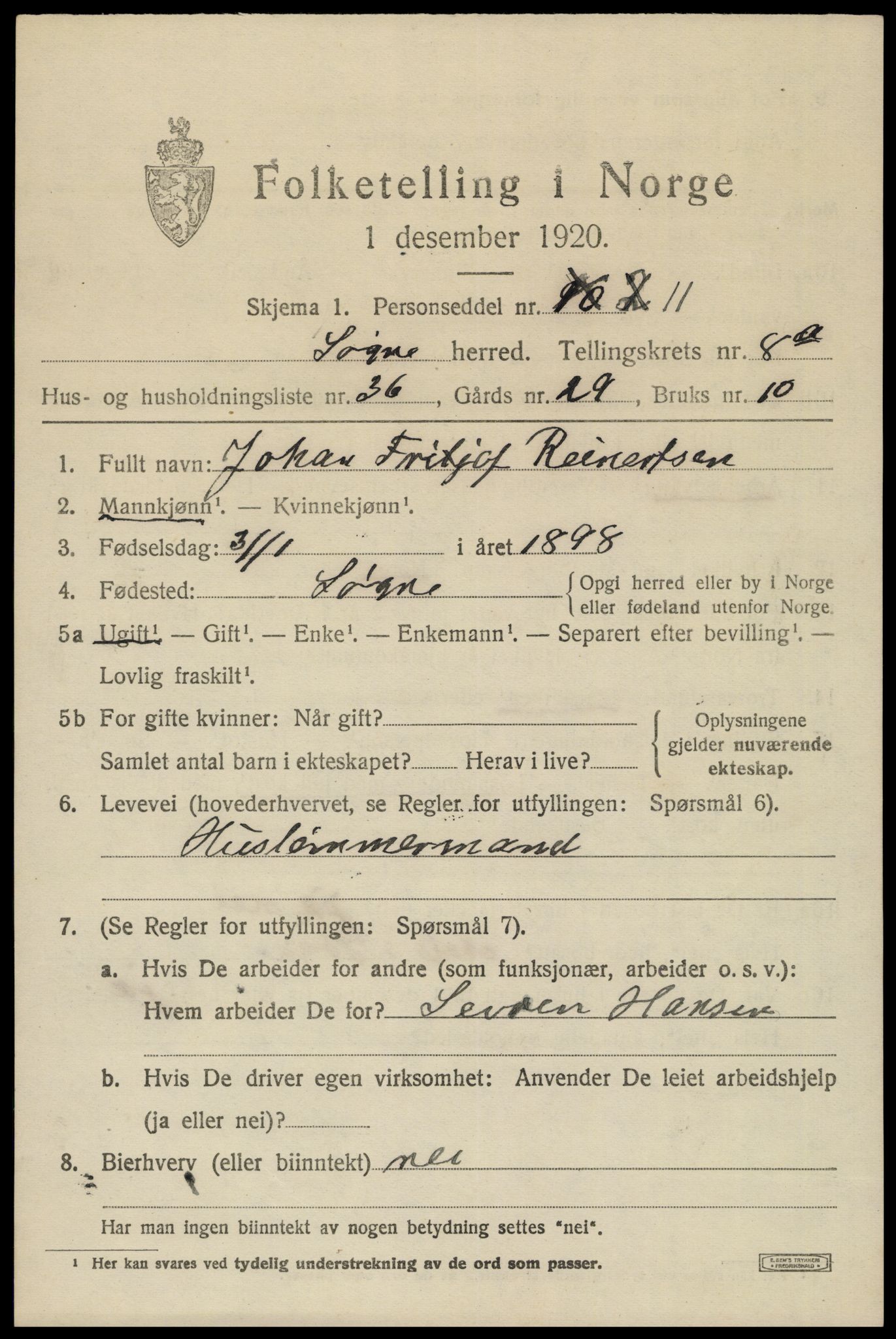 SAK, 1920 census for Søgne, 1920, p. 4393