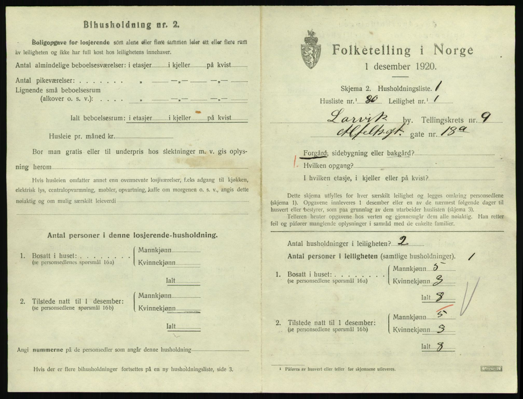 SAKO, 1920 census for Larvik, 1920, p. 7308