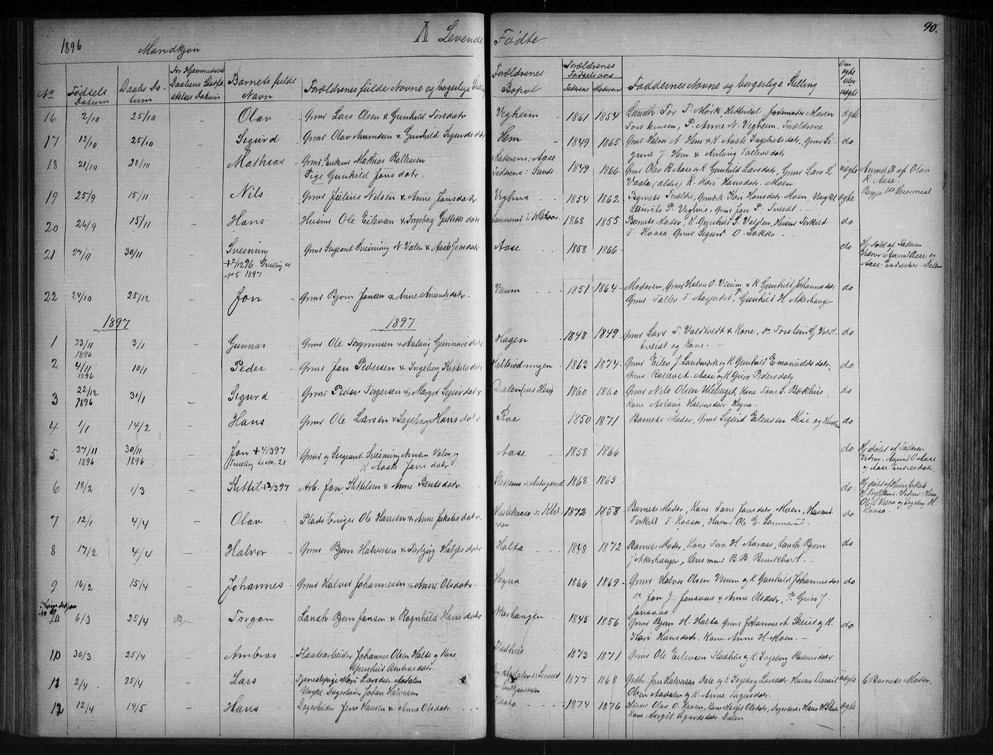 Sauherad kirkebøker, SAKO/A-298/G/Ga/L0003: Parish register (copy) no. I 3, 1866-1905, p. 90