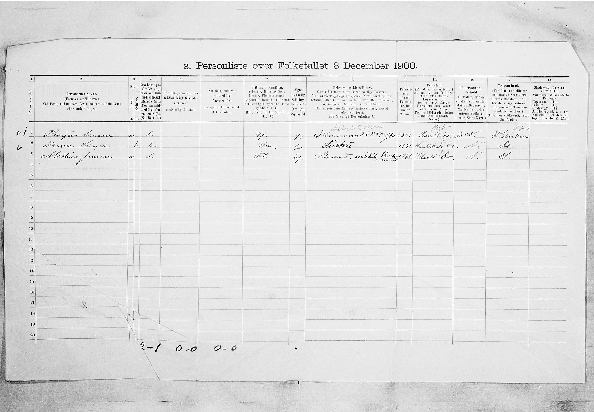 SAKO, 1900 census for Kragerø, 1900, p. 1304