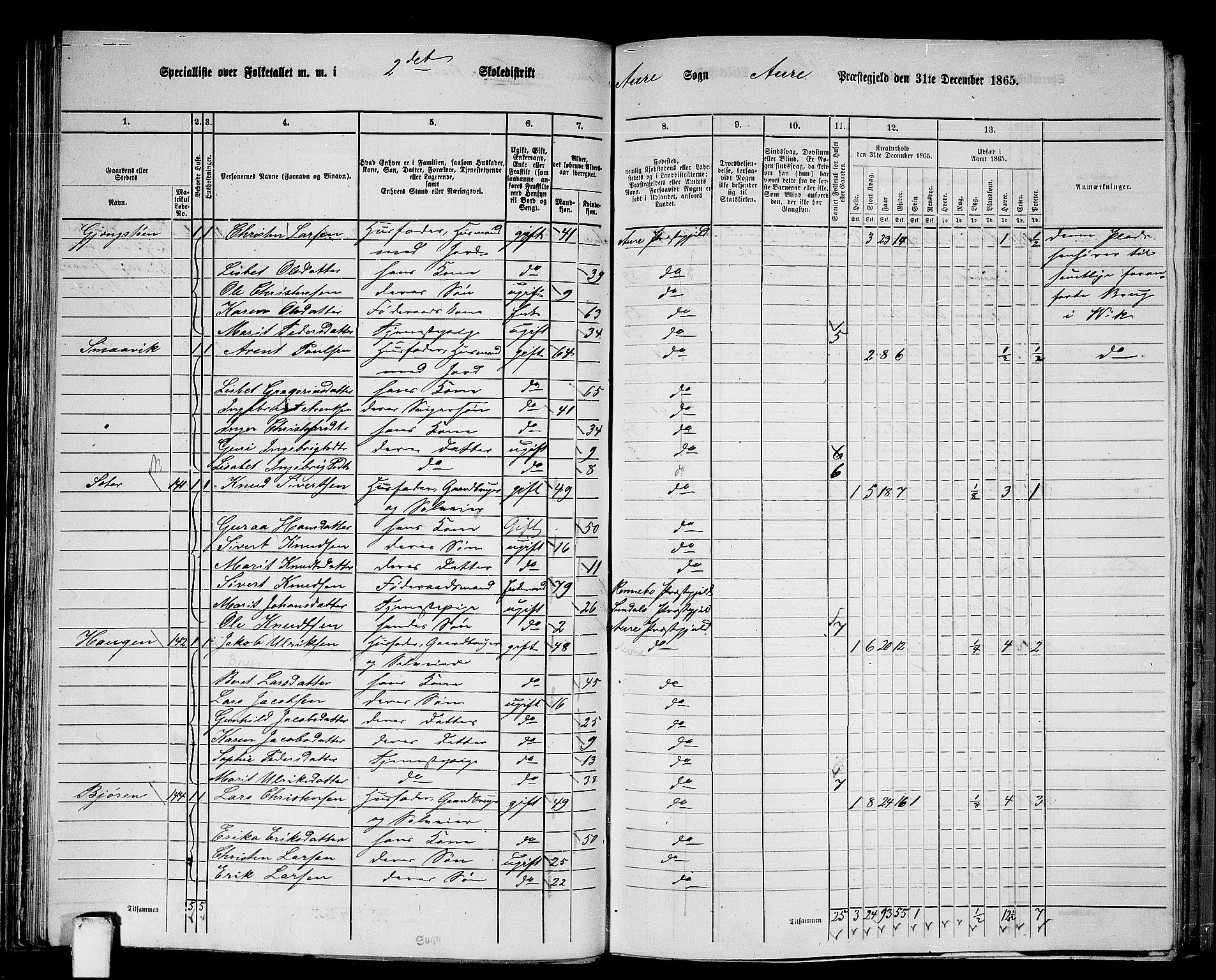 RA, 1865 census for Aure, 1865, p. 49