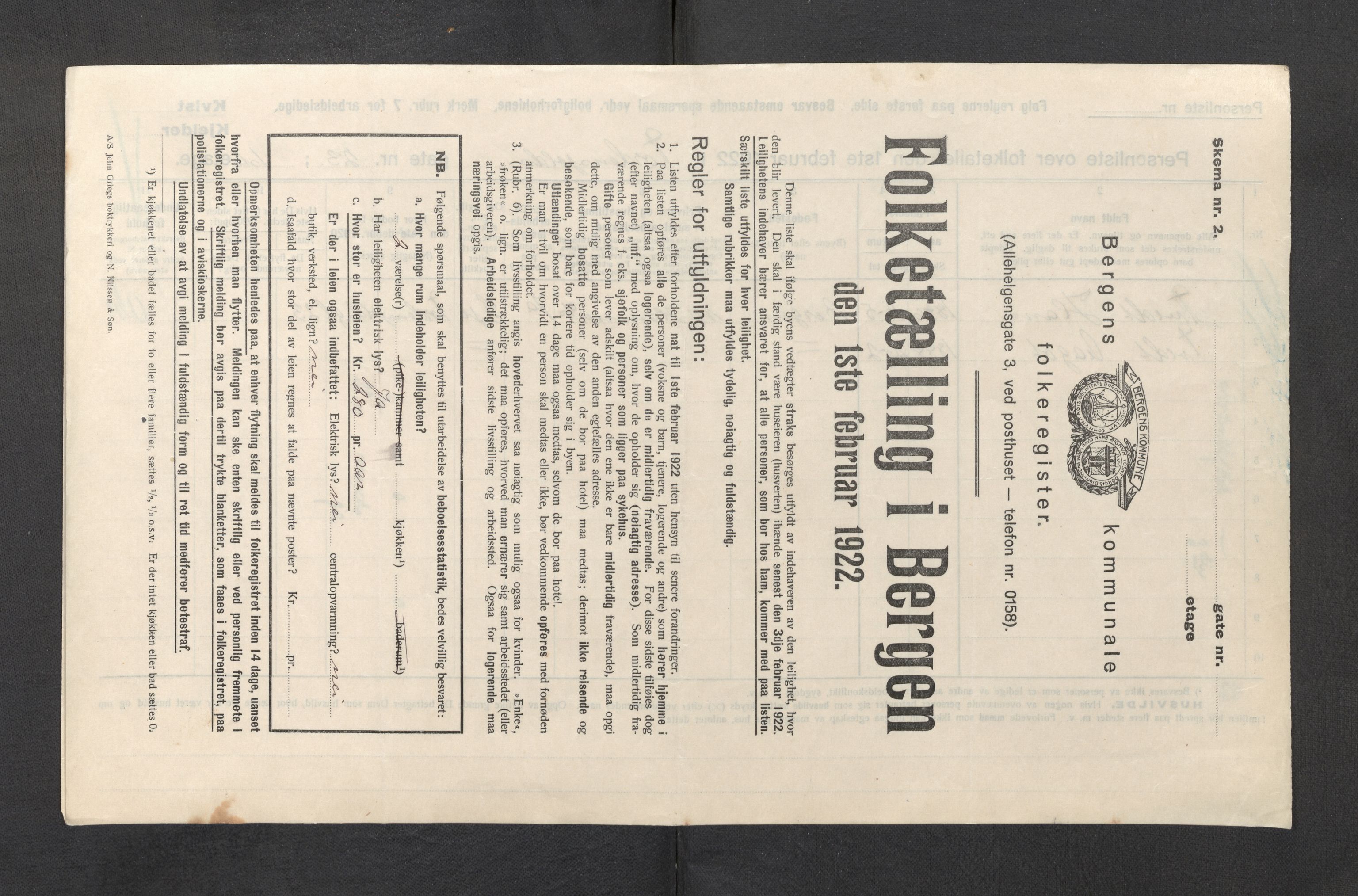 SAB, Municipal Census 1922 for Bergen, 1922, p. 44407