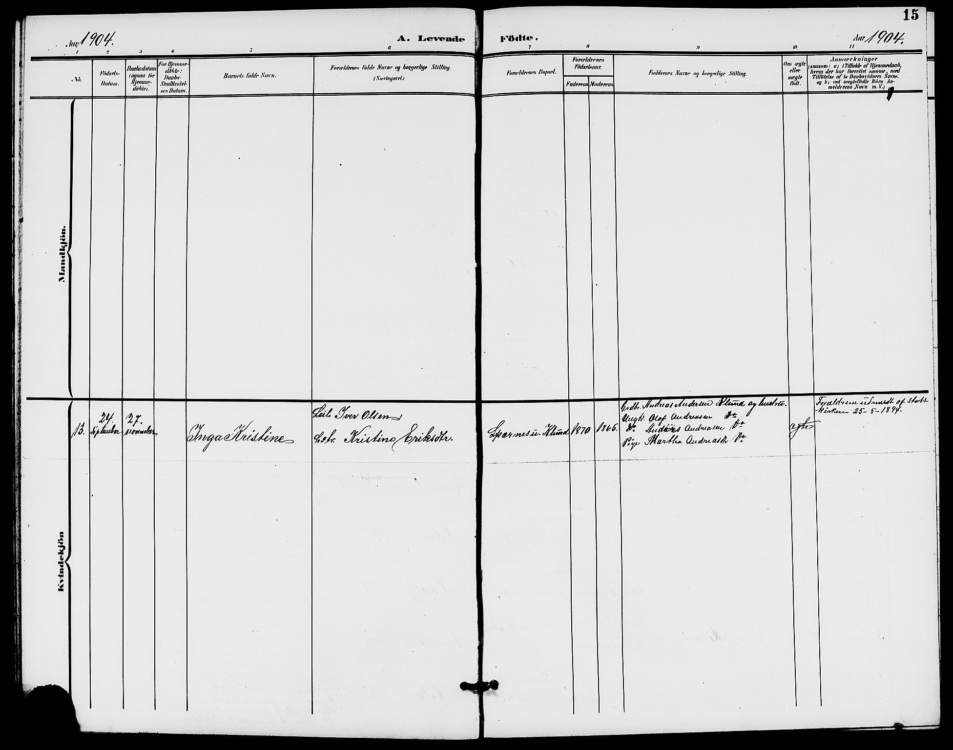 Rødenes prestekontor Kirkebøker, AV/SAO-A-2005/G/Ga/L0002: Parish register (copy) no. I 2, 1901-1910, p. 15