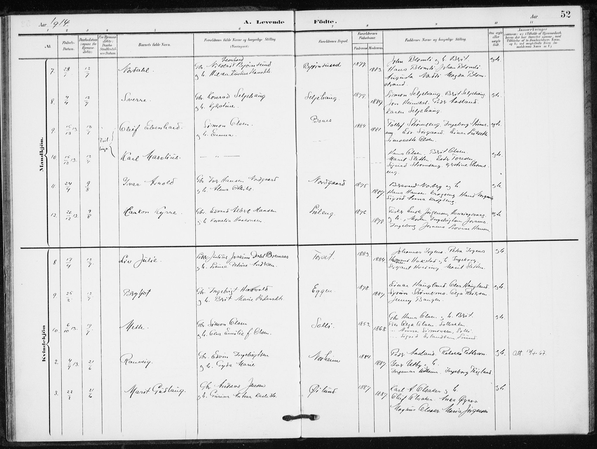 Målselv sokneprestembete, SATØ/S-1311/G/Ga/Gaa/L0013kirke: Parish register (official) no. 13, 1903-1919, p. 52